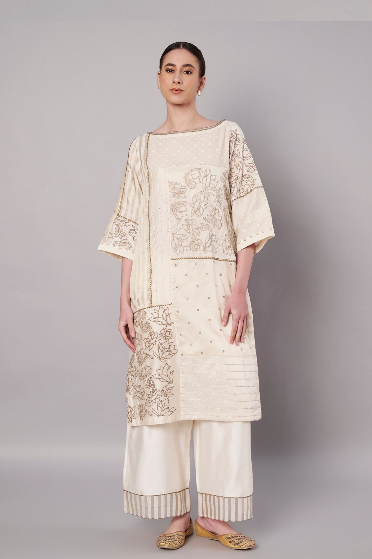 Spring Collage Ivory Kurta Set