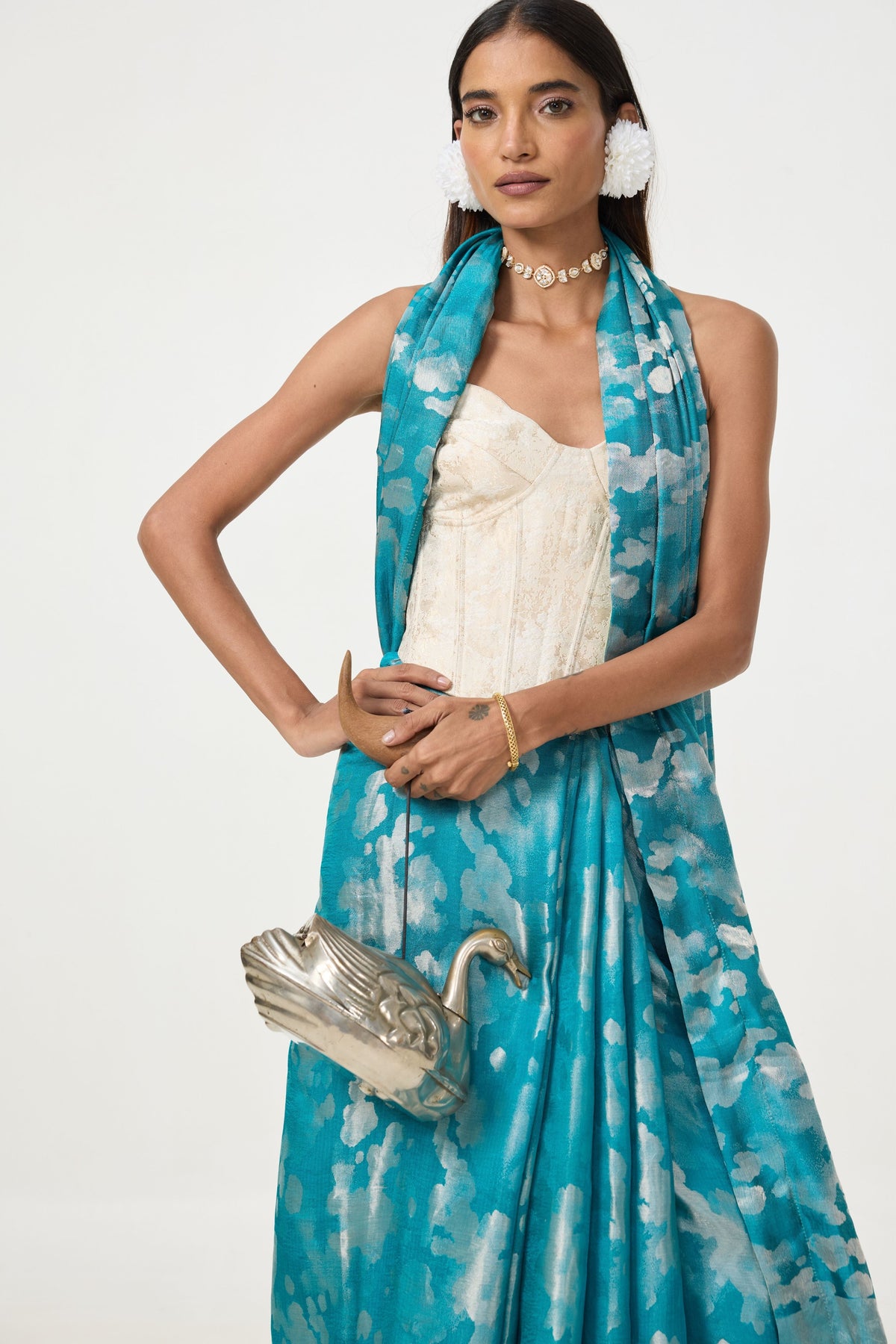 Turquoise Blue Tissue Saree