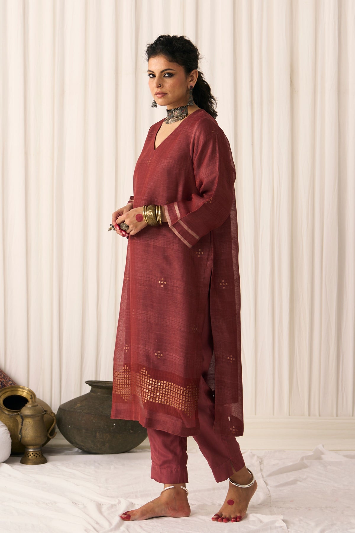 Bindu Maroon Kurta Set