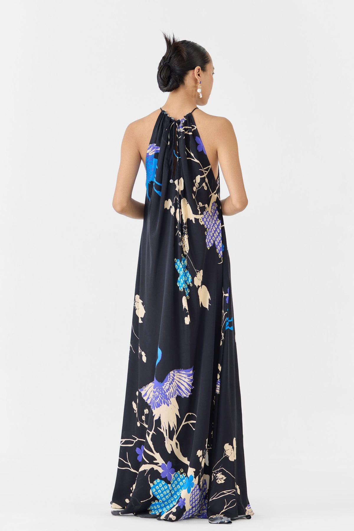 Black Crane Halter Dress
