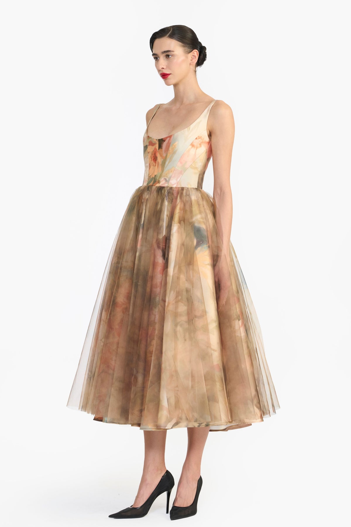 Tulle Panelled Corseted Midi