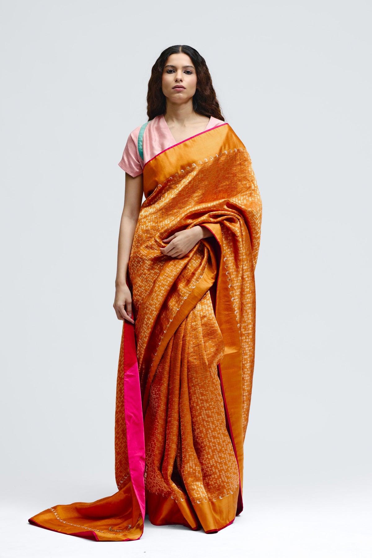 Chauk Chand Orange Silk Saree