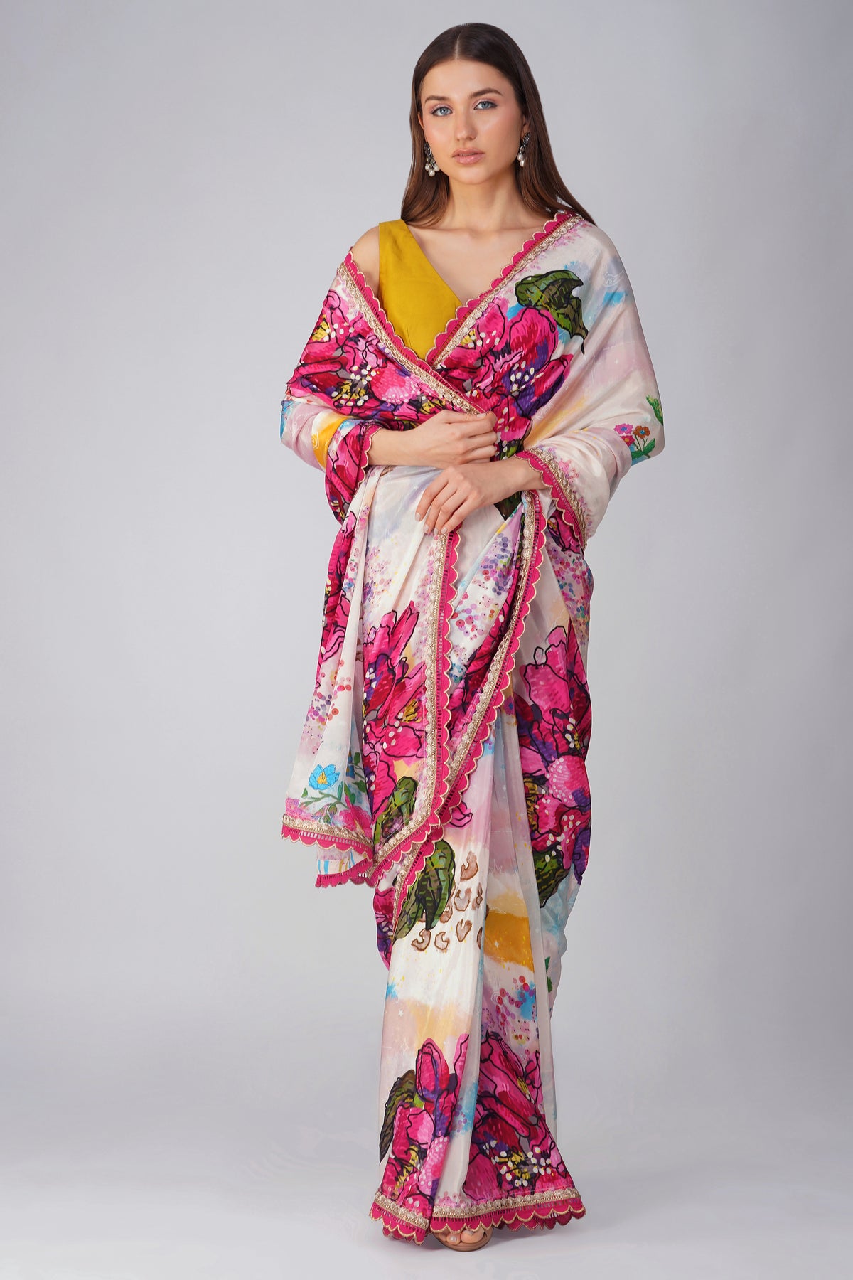 Big Flower Printed Saree Set