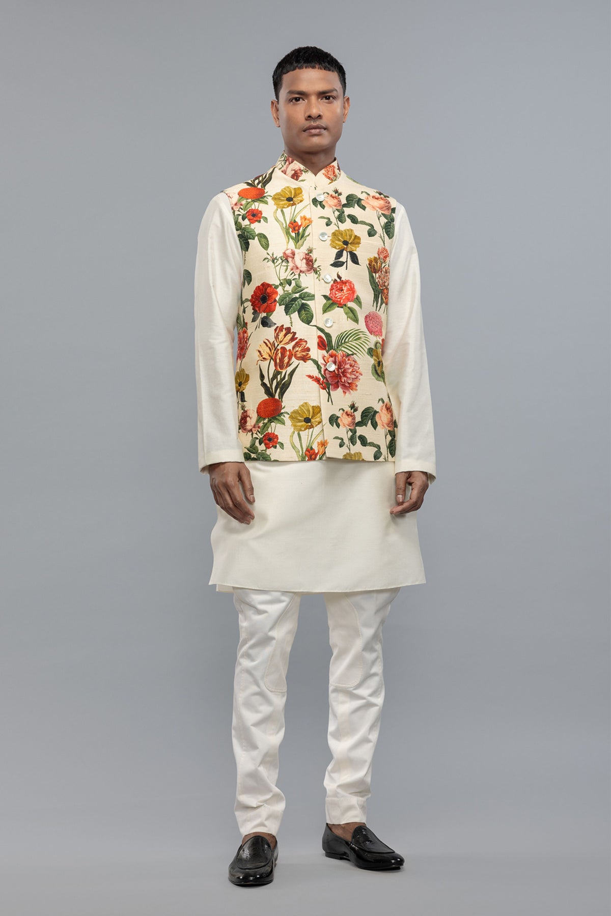 Ivory Floral Printed Bundi