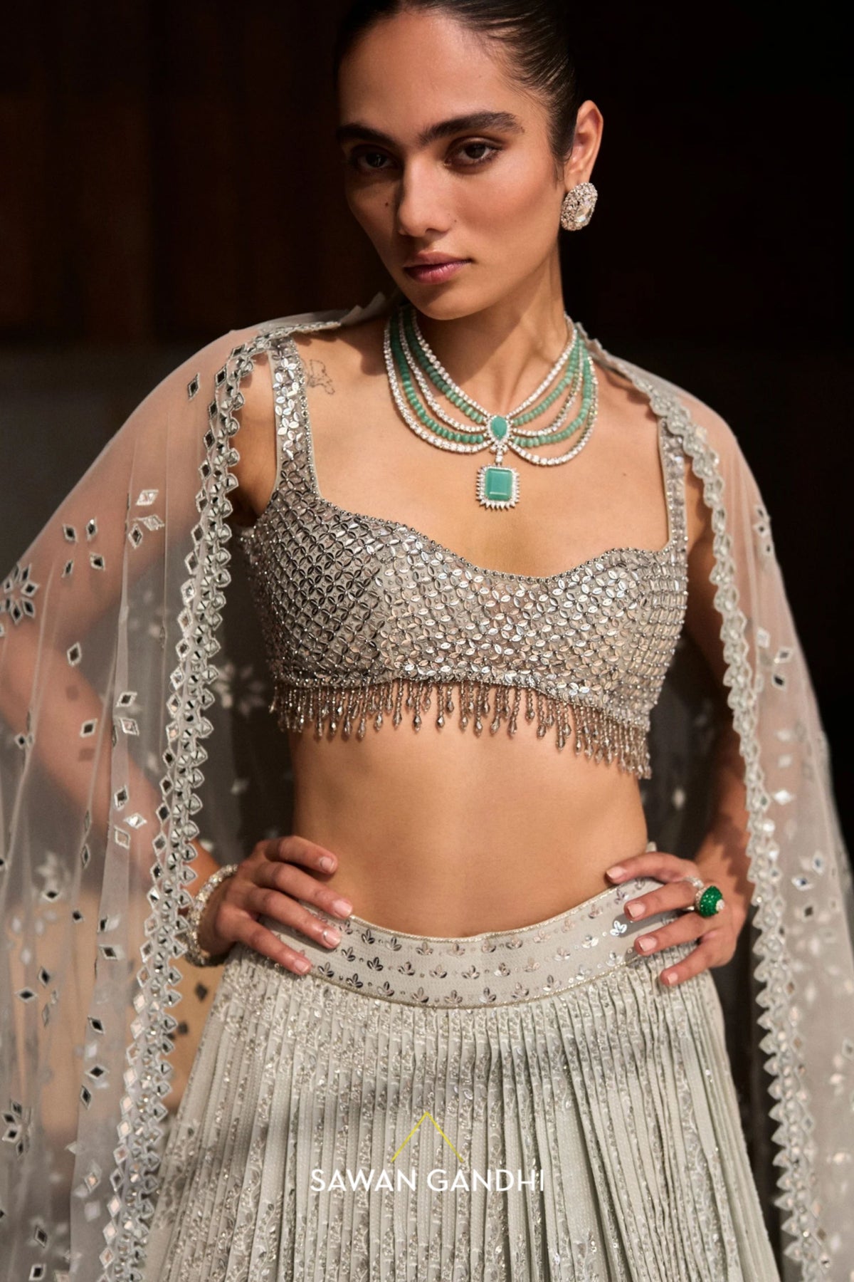 Grey Sequin Lehenga Set