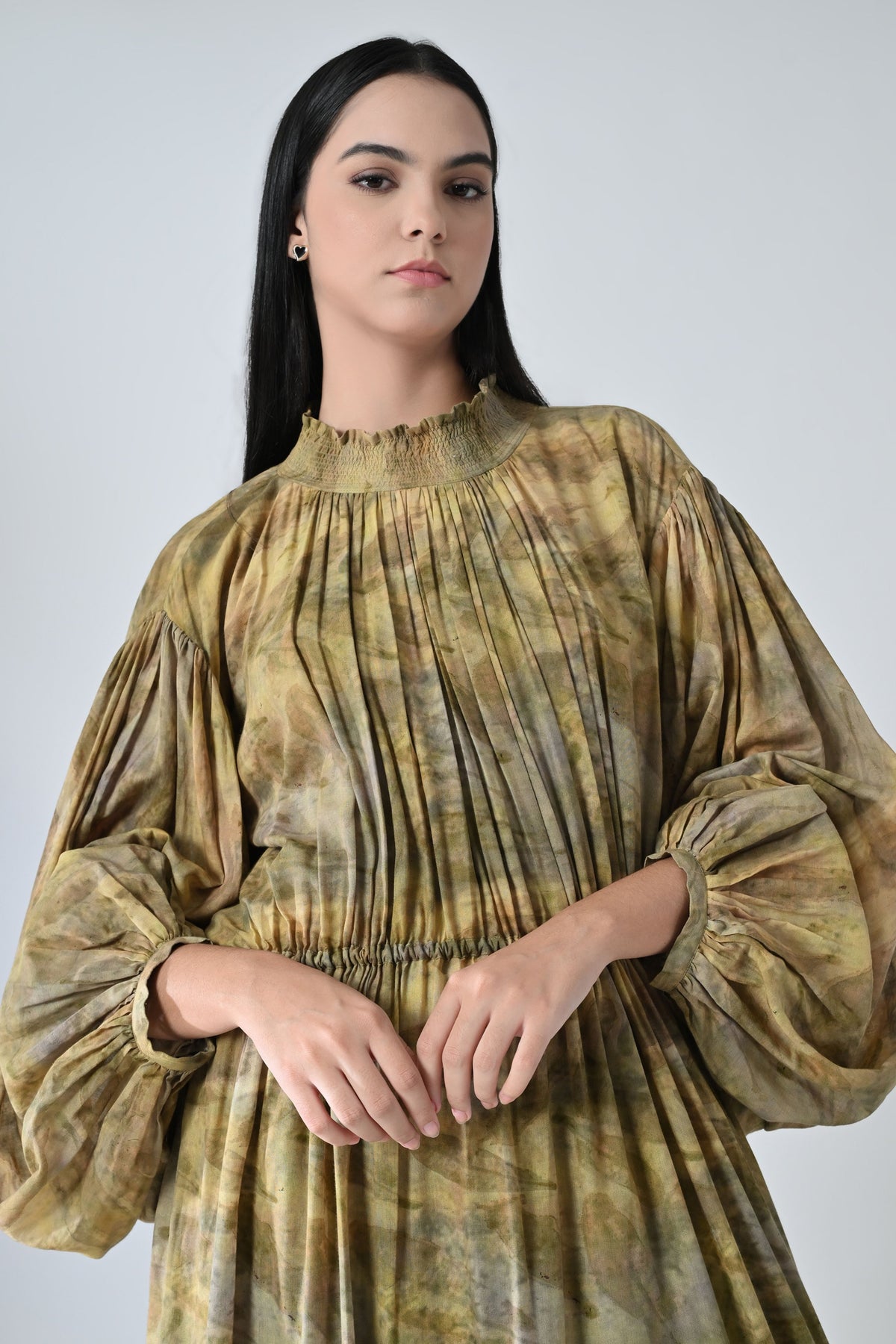 Olive Dye Printed Long Dress