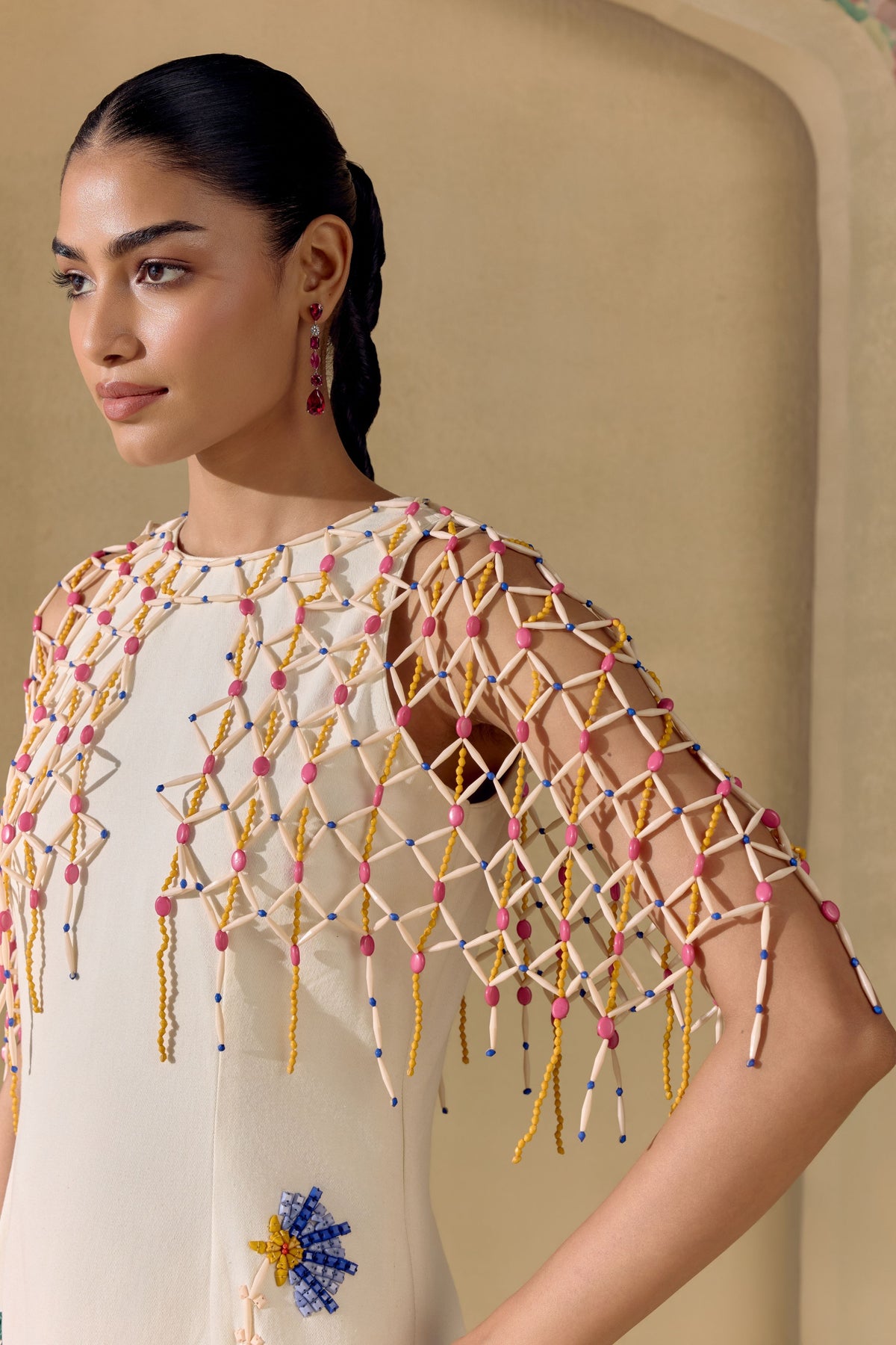 Ivory Mosaic Vine Cape Dress