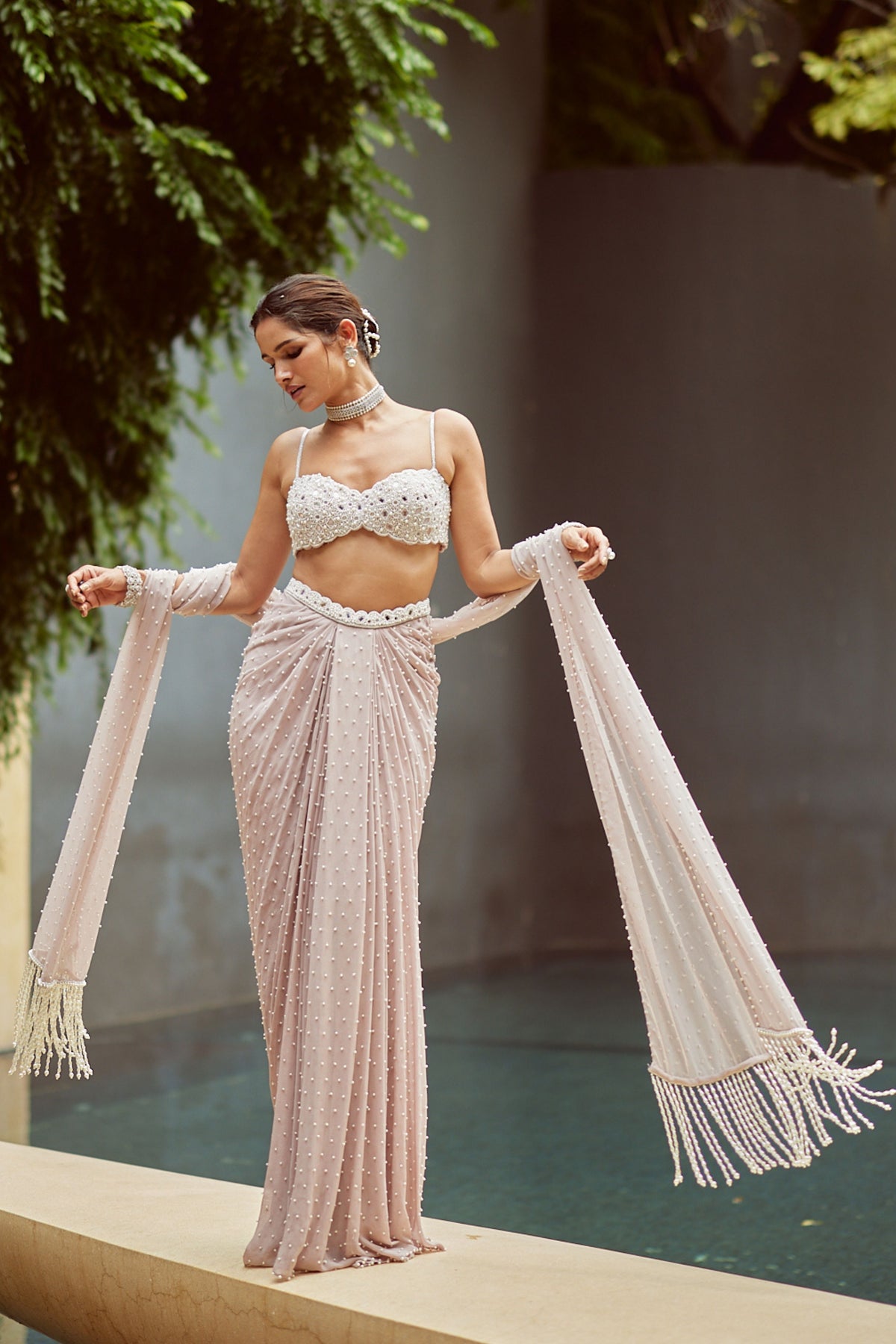 Satin Draped Skirt Set