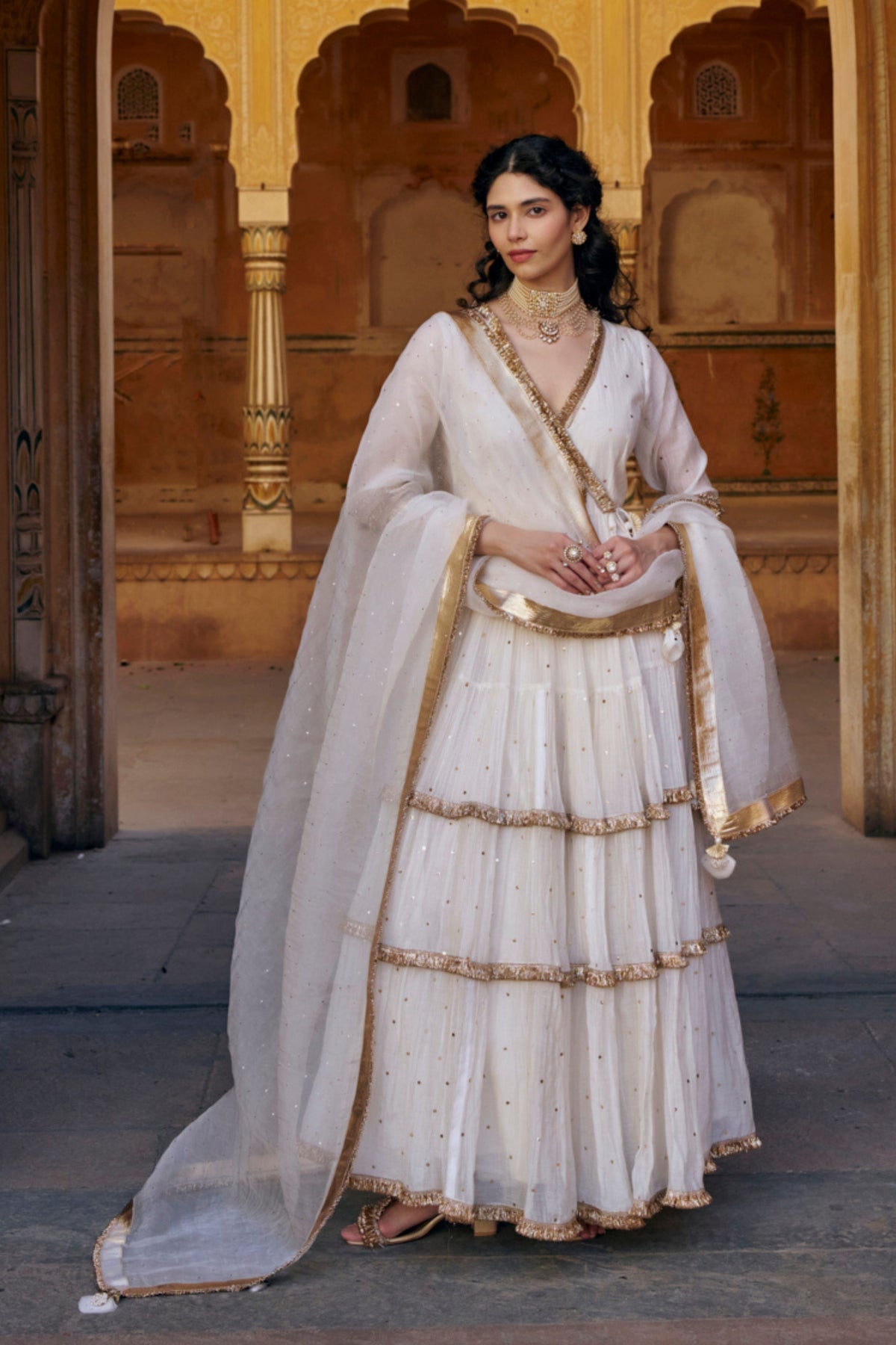 Ivory Tiered Angrakha Set