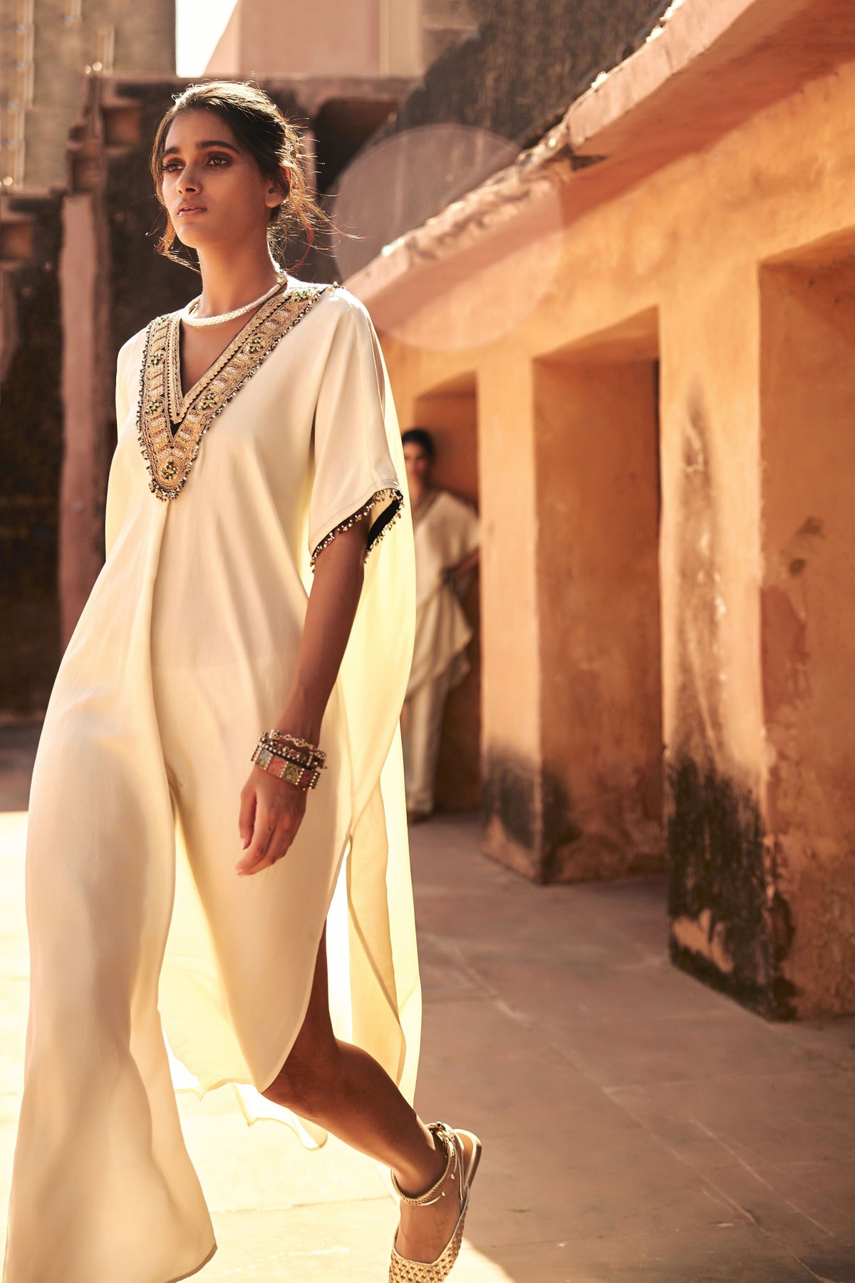 Ivory Long Kaftan Set