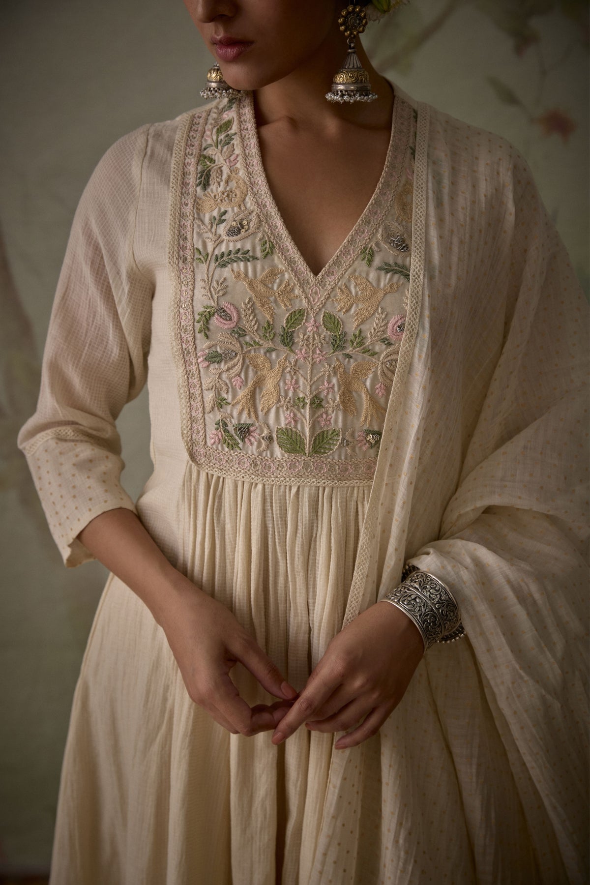 Ivory Embroidered A-line Kurta Set