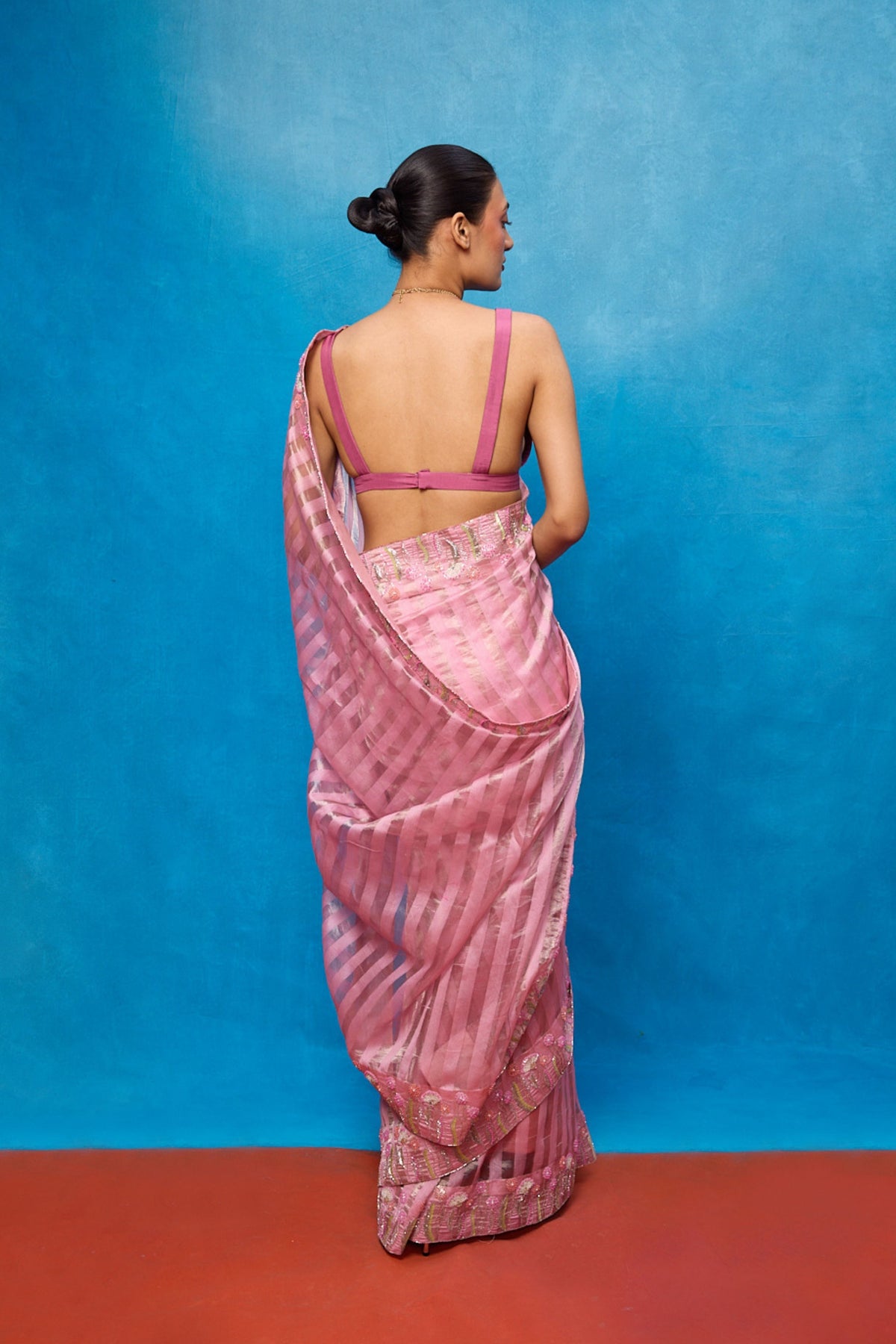 Handwoven Pink Tissue Embroidered Saree