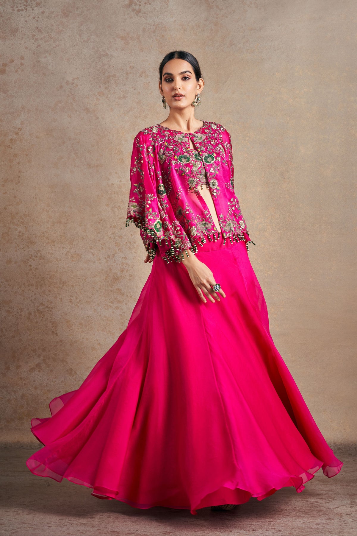 Fuchsia Pink Floral Circular Cape