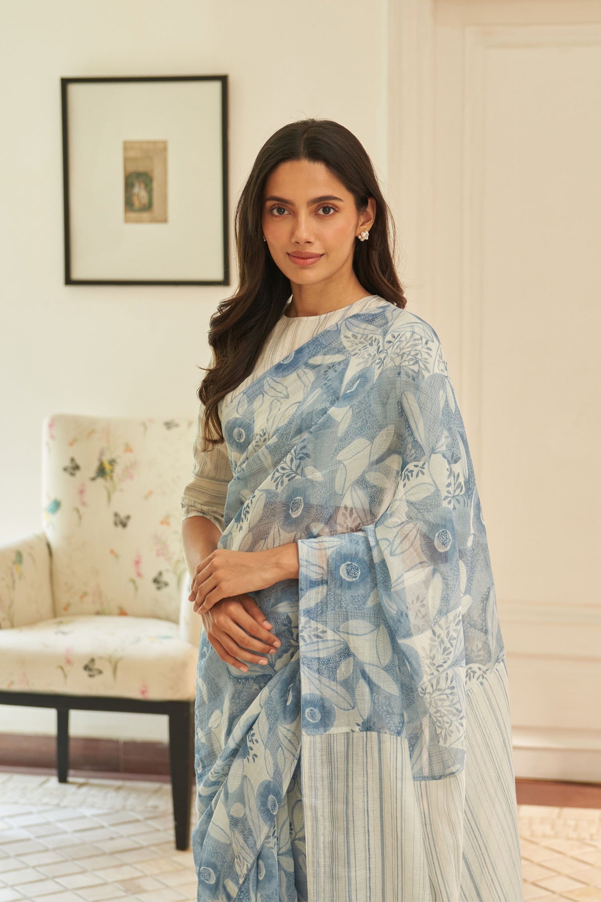 Powder Blue Floral Saree