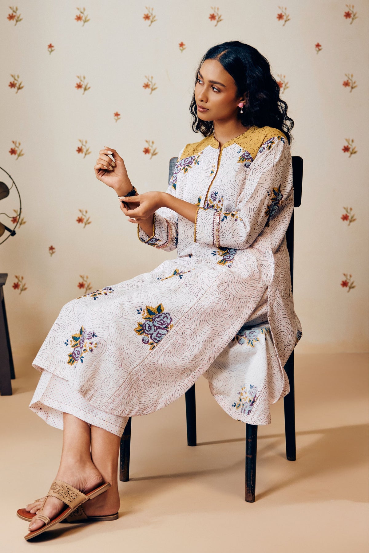 Off-white Rose Printed Kurta Set