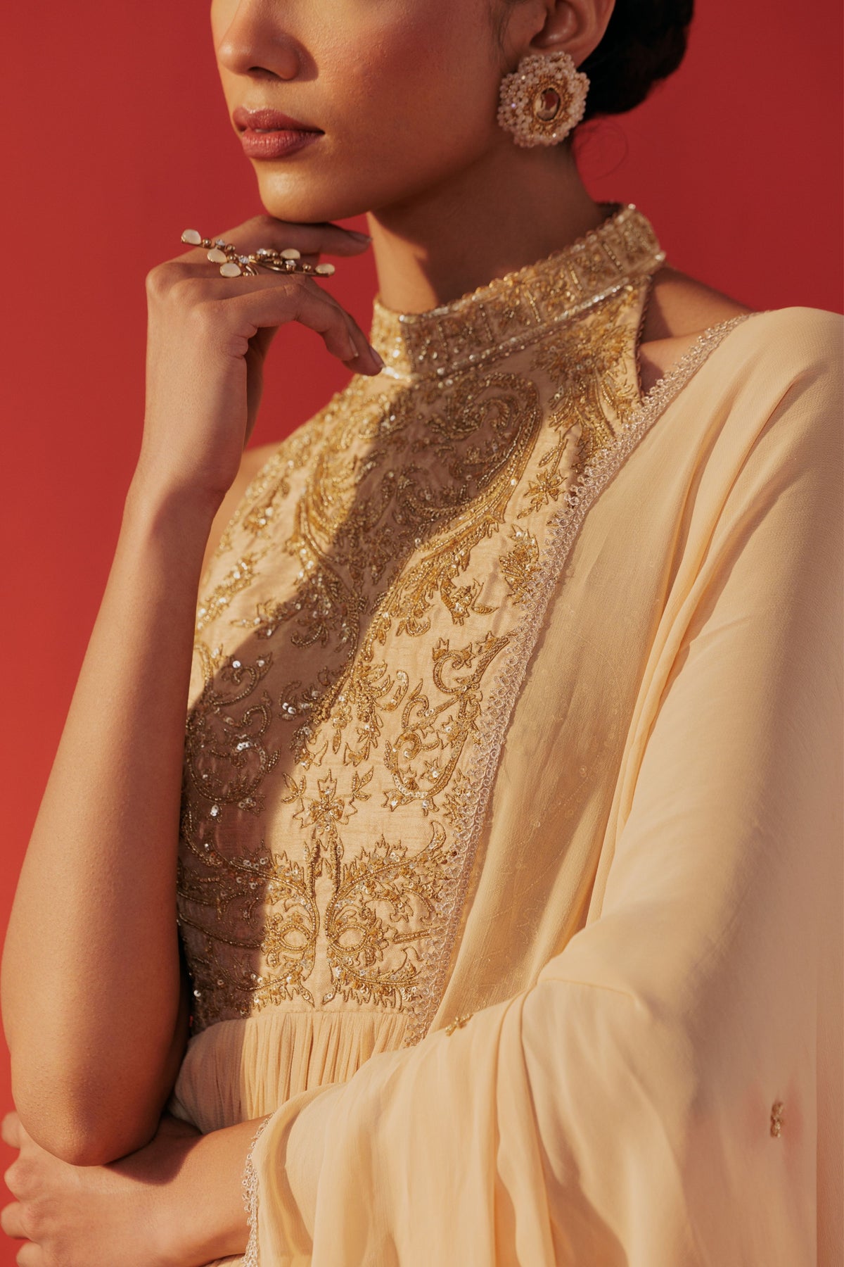 Beige Gold Dolly Anarkali