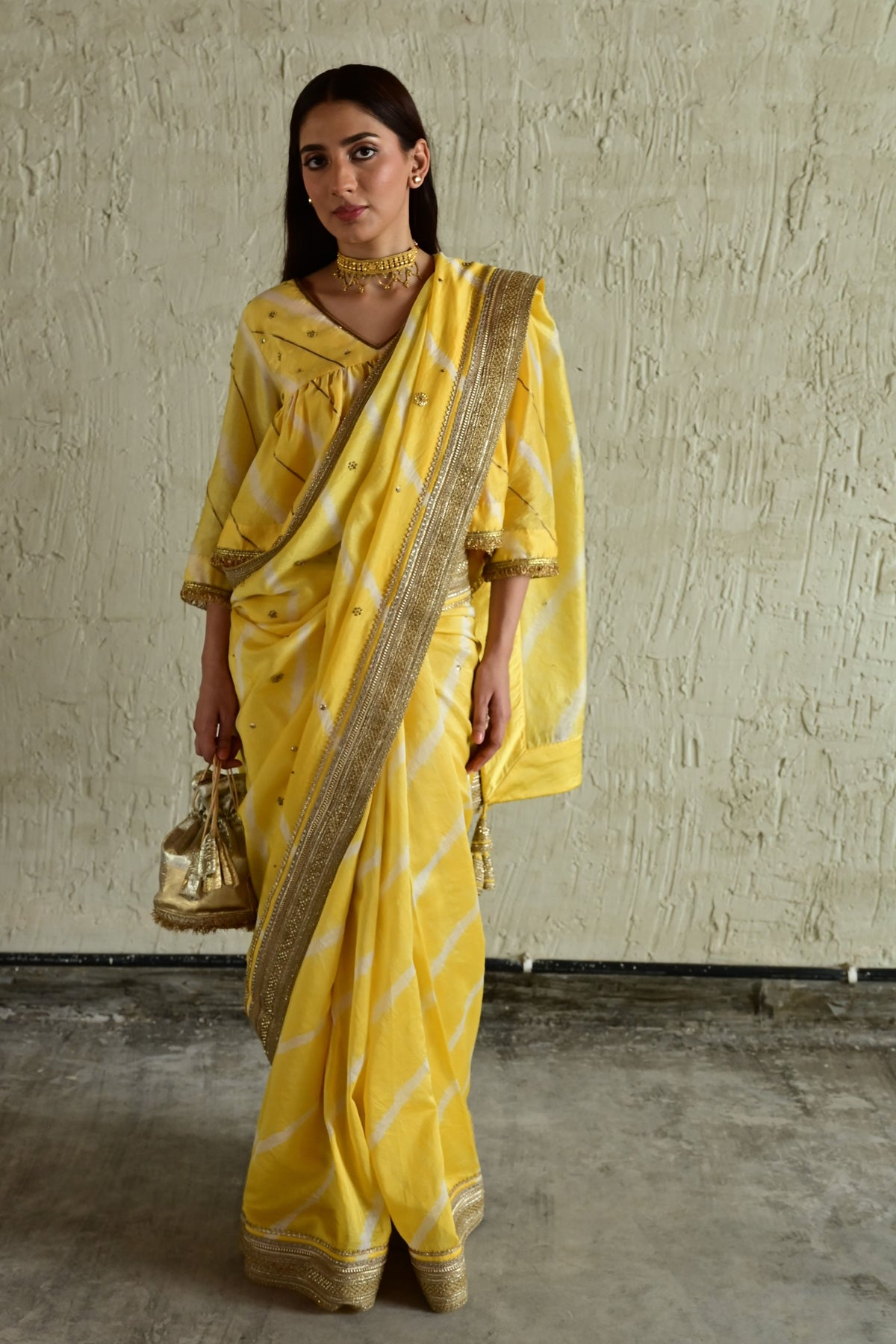 Yellow Leheriya Urmila Saree