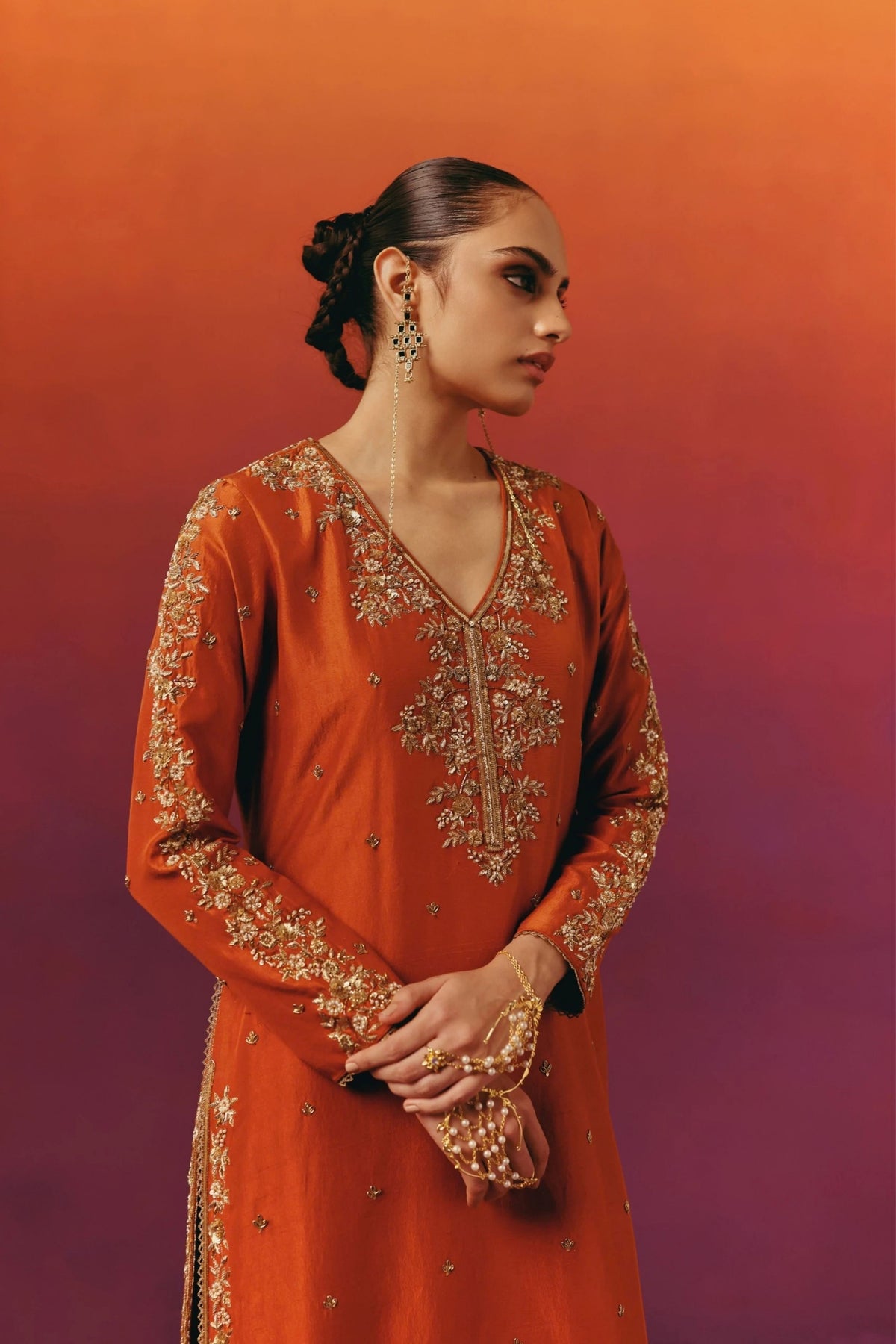 Orange Zardozi Kurta Set
