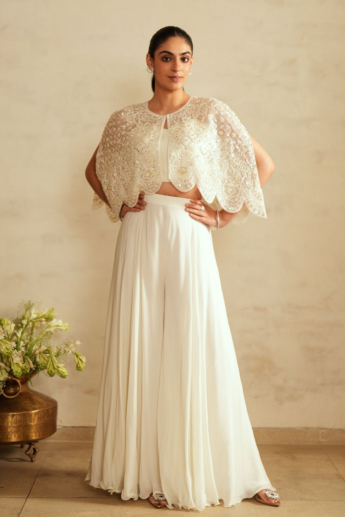 Ivory Statement Cape Set - Saisha By Charu Arora - Elahe