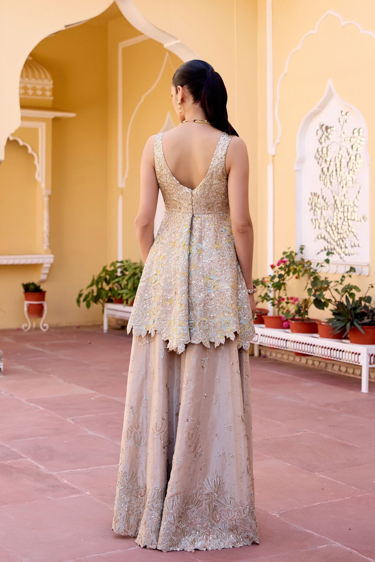 Frost Champagne Peplum Sharara Set