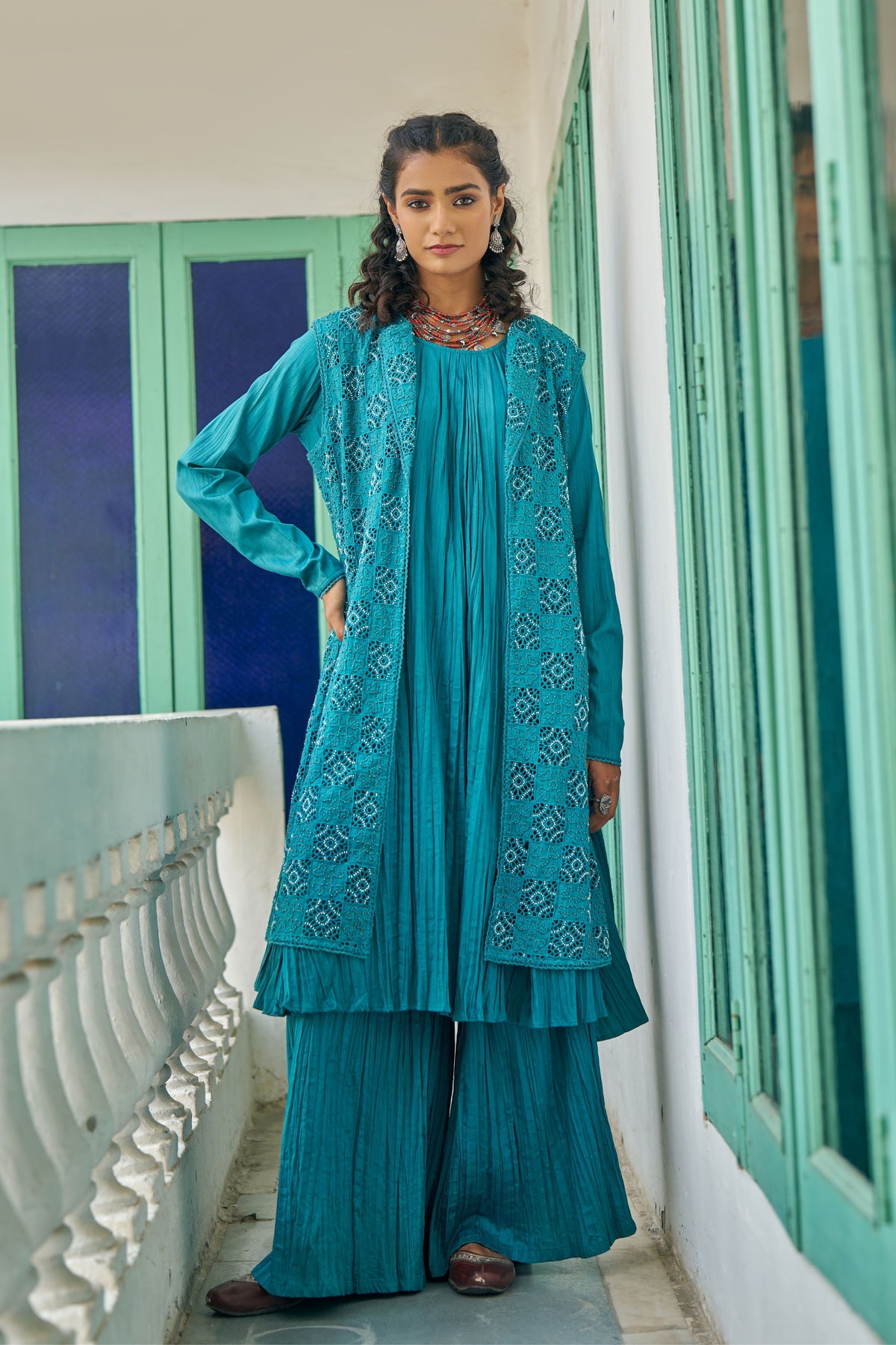Teal Hand Work Jacket Set