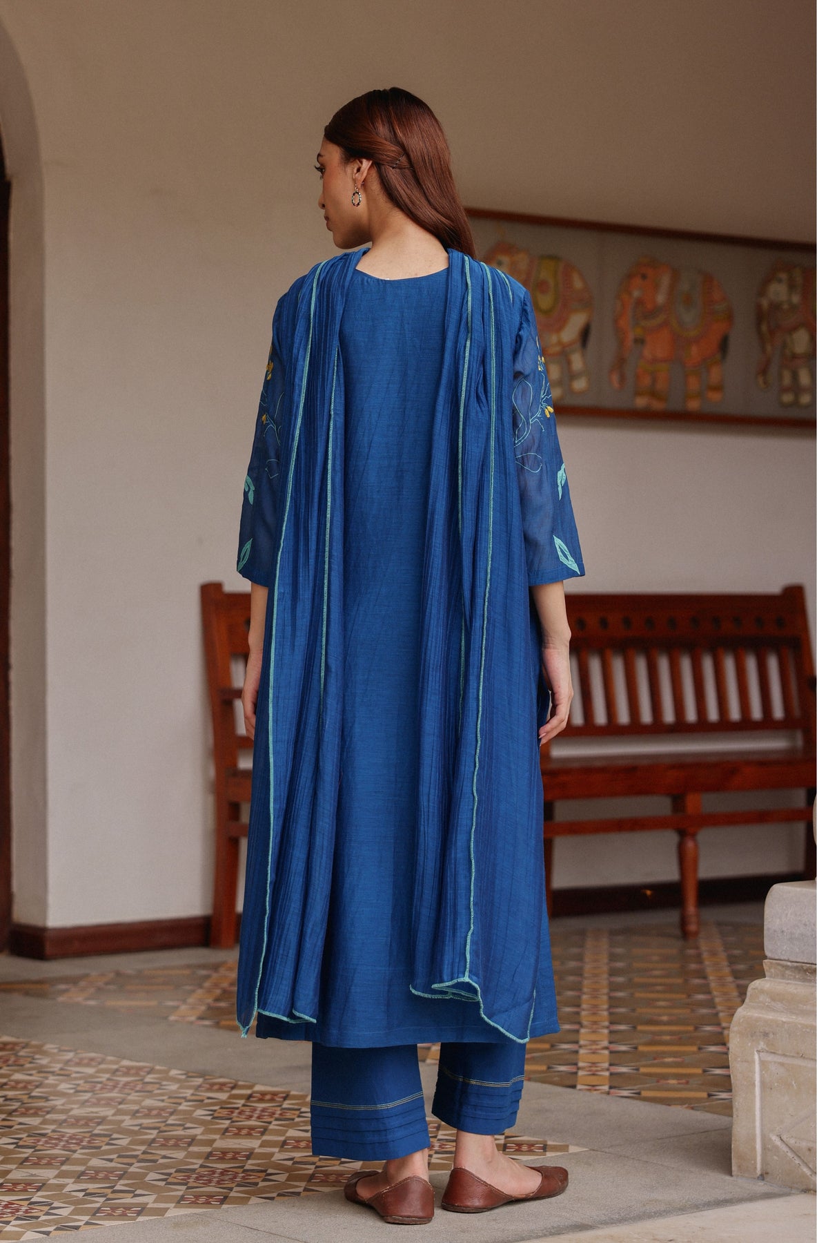 Indigo Bloom Applique Kurta Set