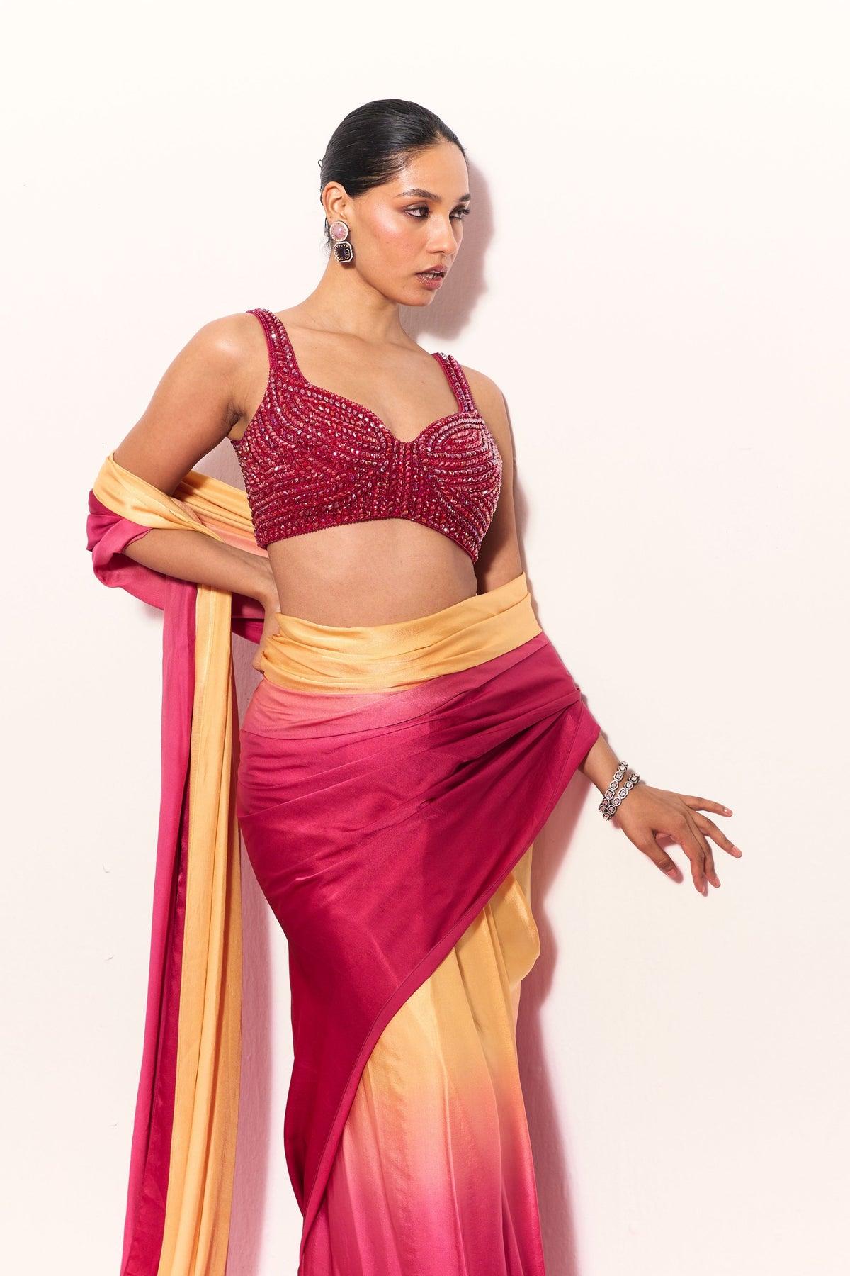 Crimson Dawn Draped Saree Set