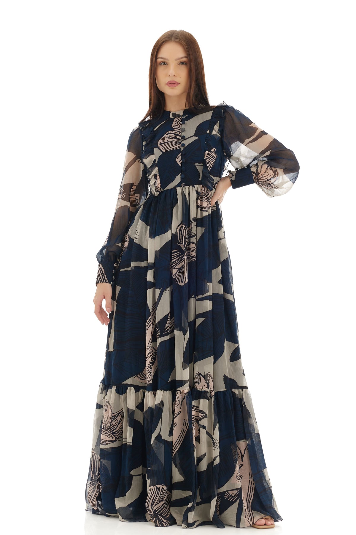 Blue and White Long Dress