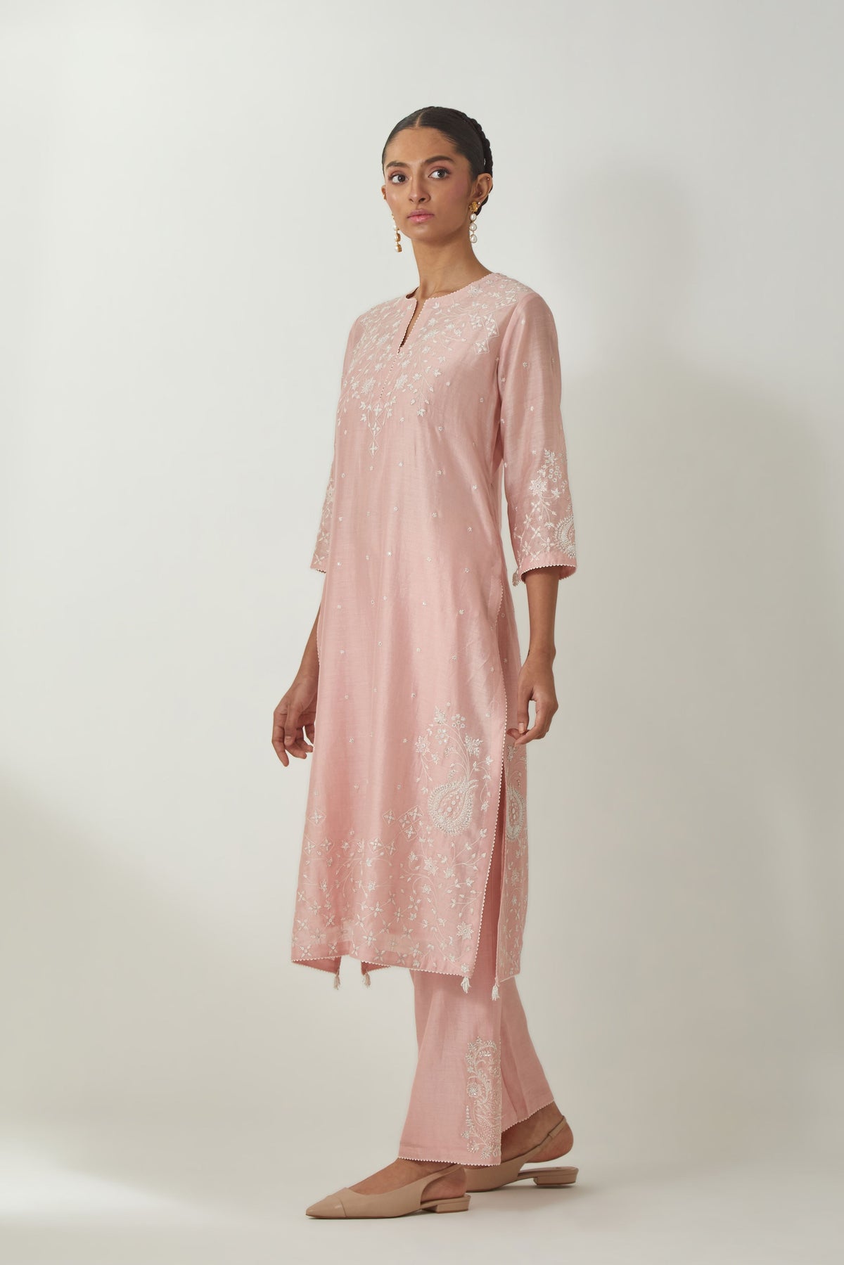 Pink Chanderi Straight Kurta Set