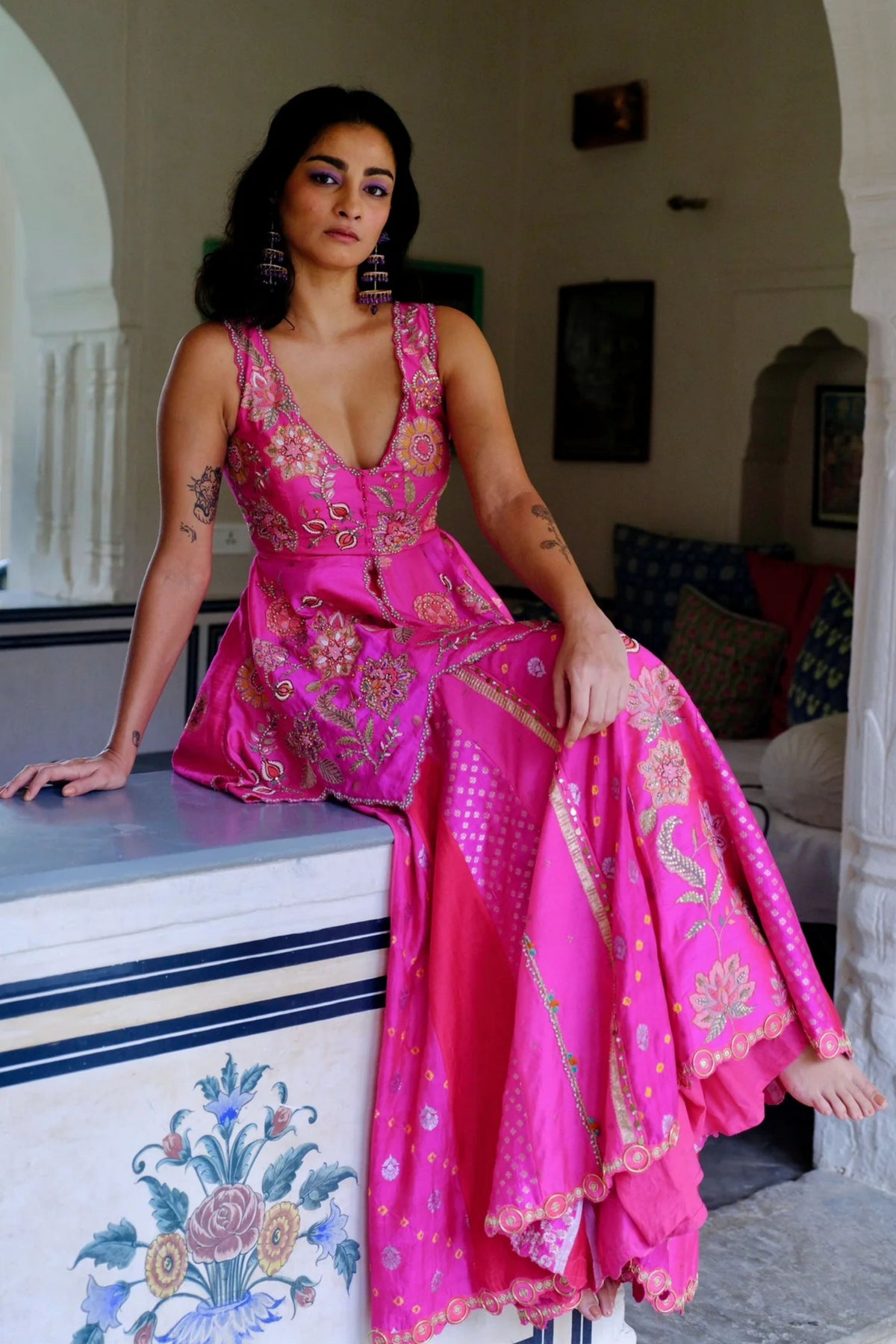 Fuchsia Peplum Sharara Set