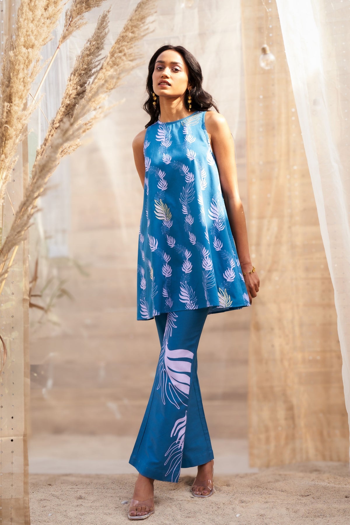 Reveria Leaf Printed Tunic Set