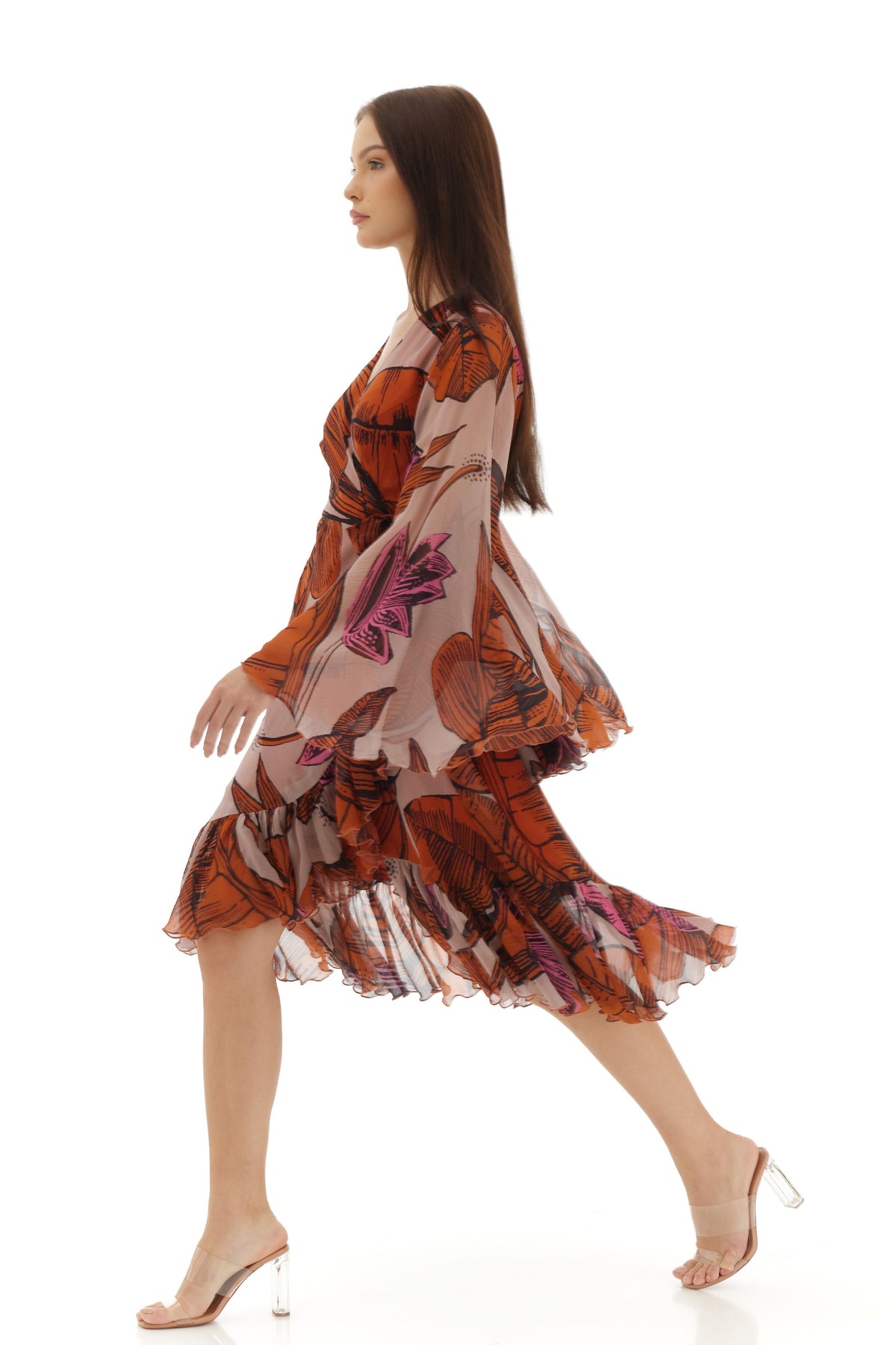 Orange and Beige Wrap Dress
