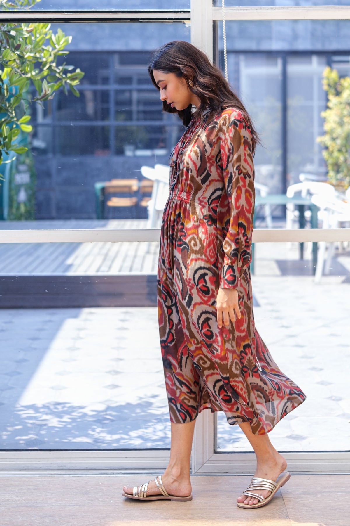 Dark Ikat Gather Dress