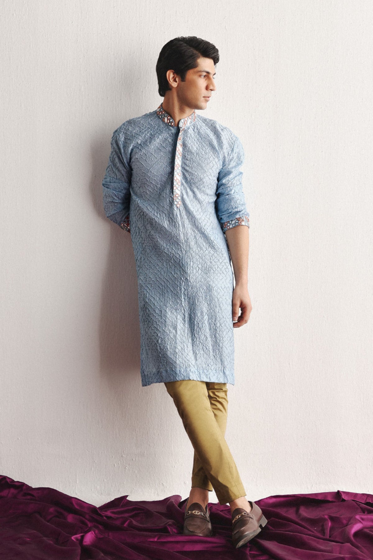 Powder Blue Bandhani Kurta Set