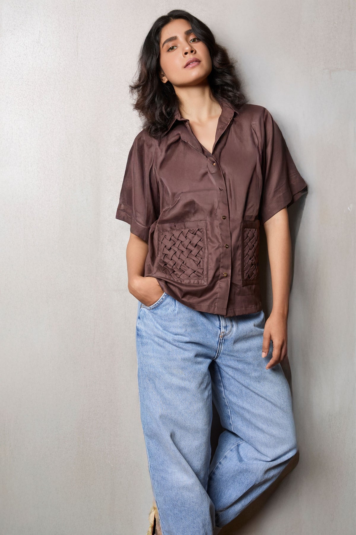 Drfitwood Textured Pocket Brown Shirt