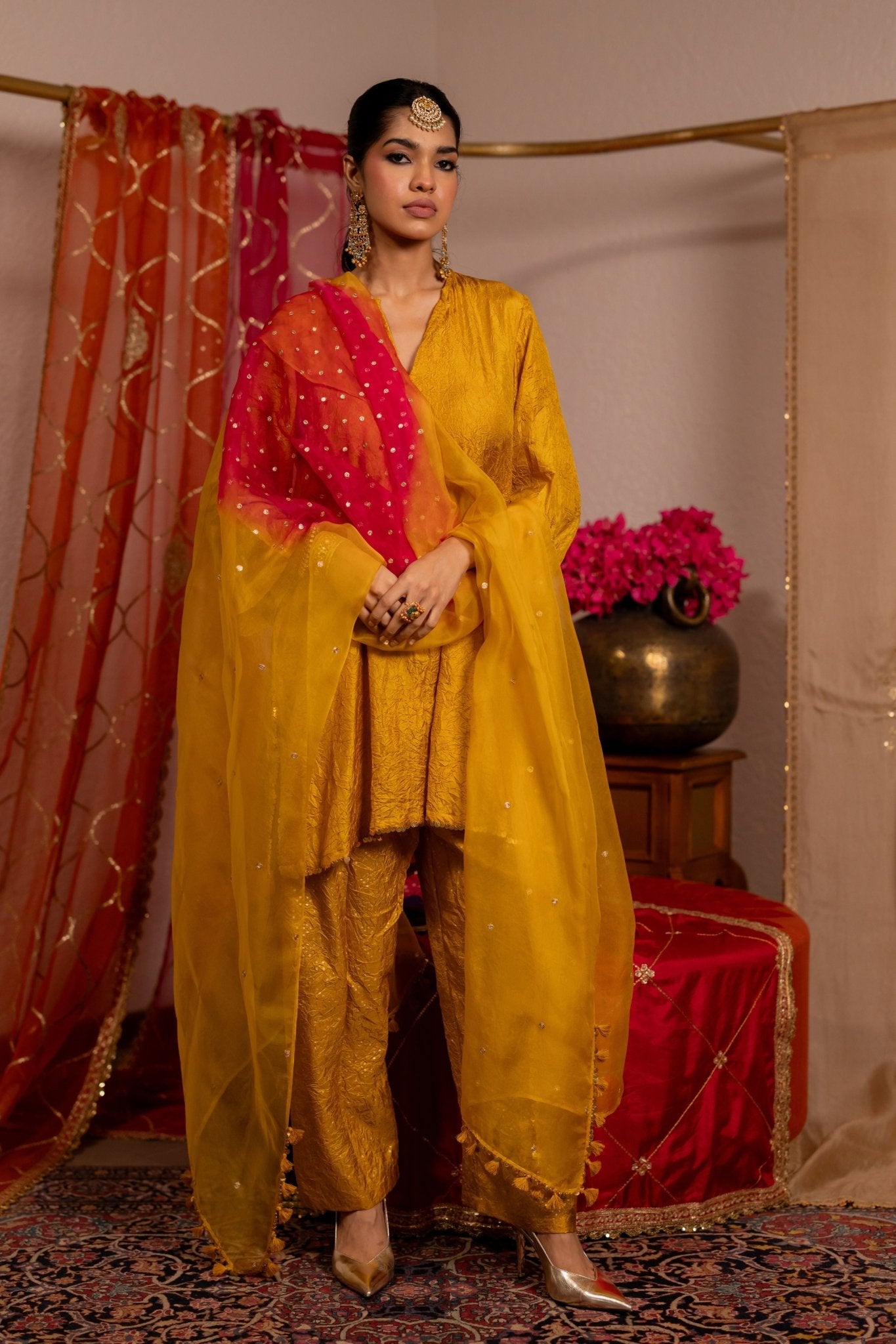 Mustard Organza Gul Dupatta - Pooja & Keyur - Elahe