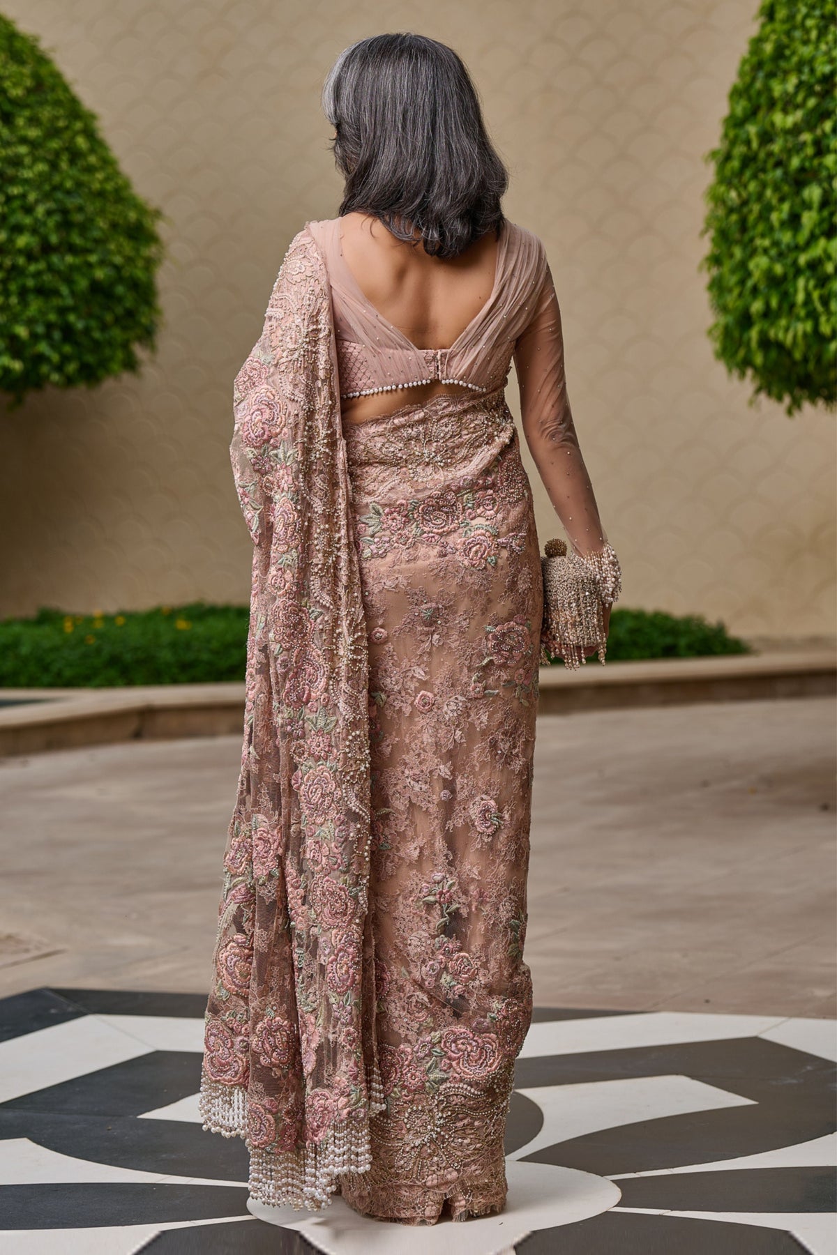 Embroidered French Lace Saree 
