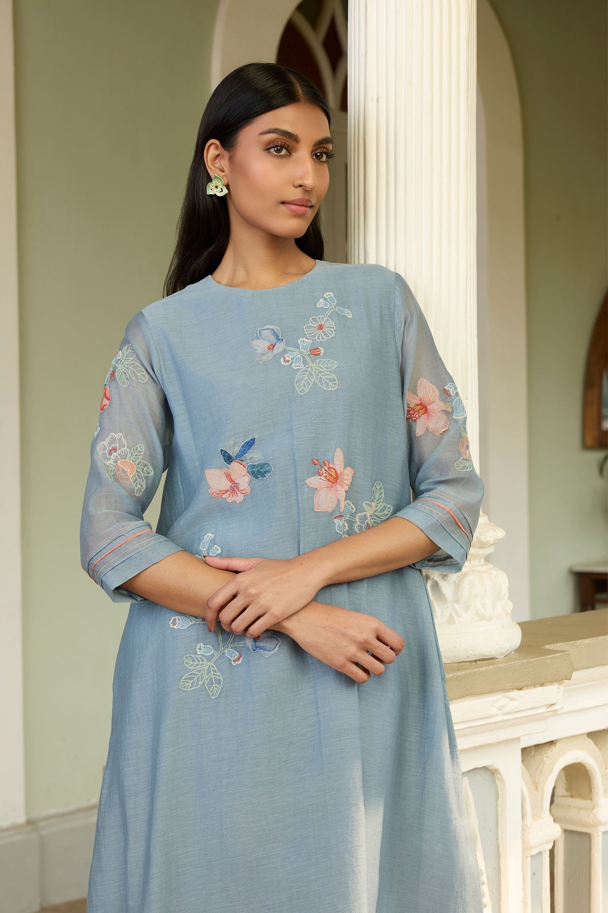 Mist Blue Applique Kurta Set