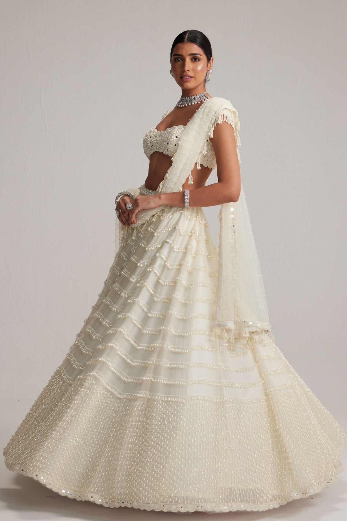 Mirror and Pearl Drop Bridal Lehenga Set