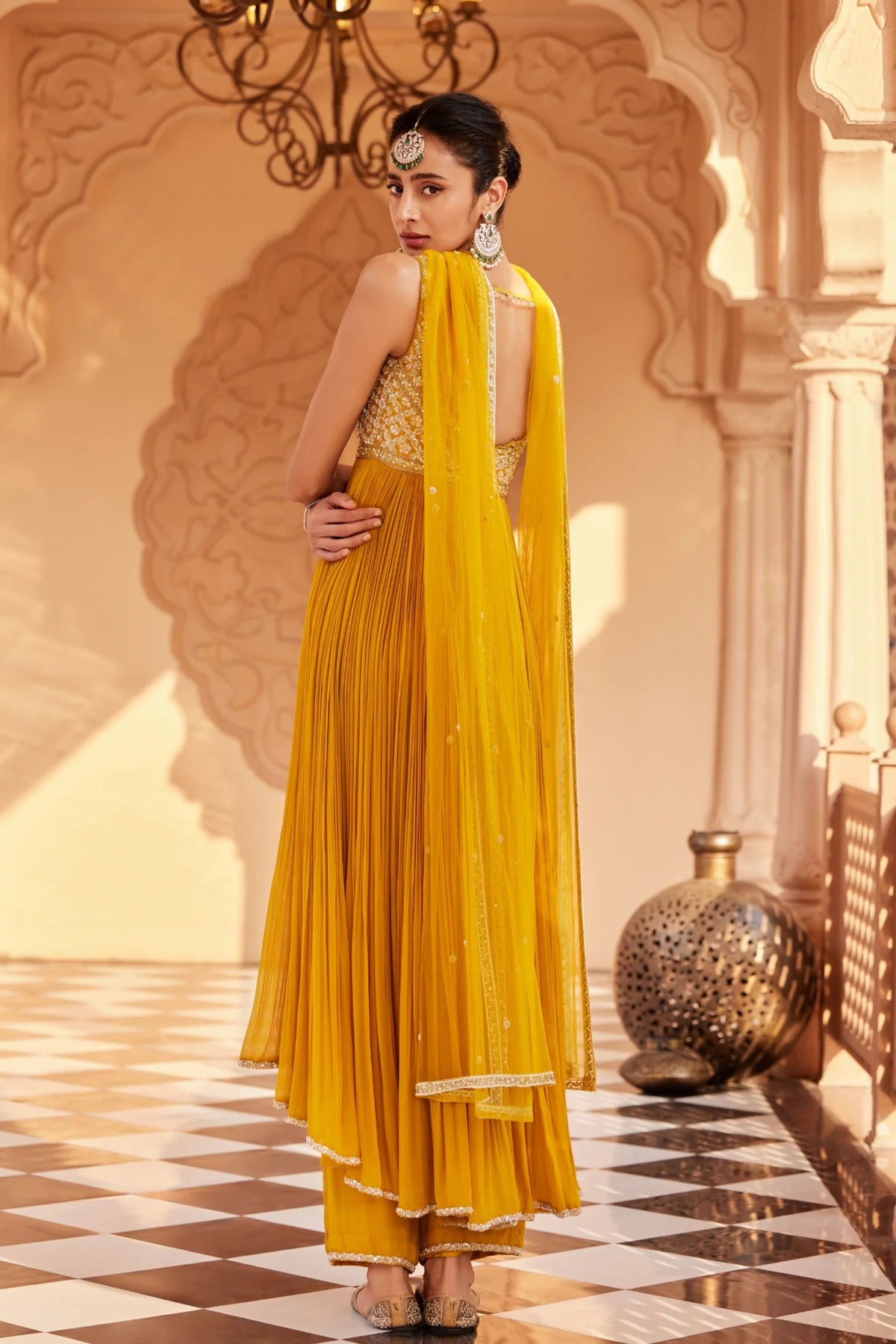 Mustard High Low Anarkali Set