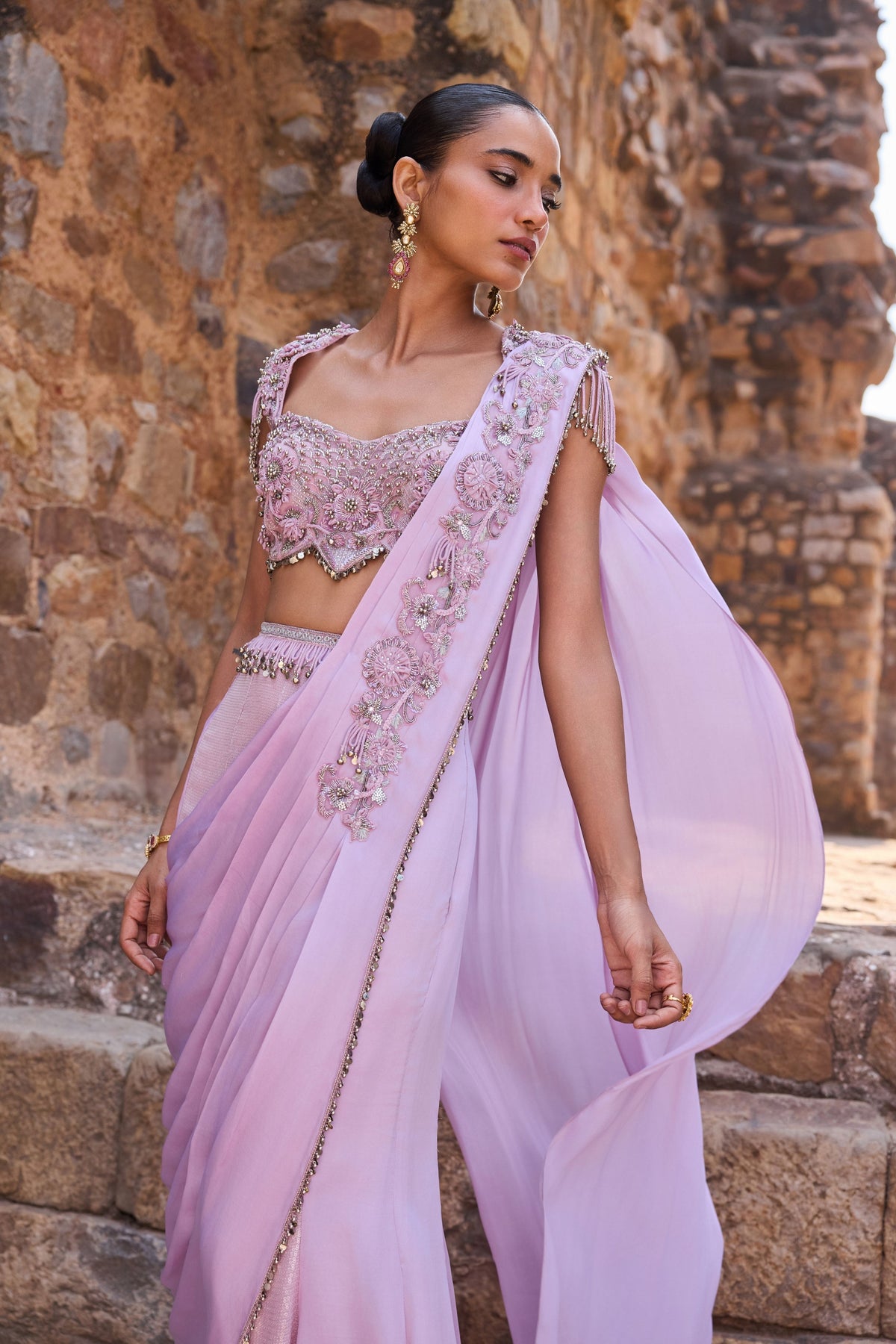 Lilac Draped Saree Set