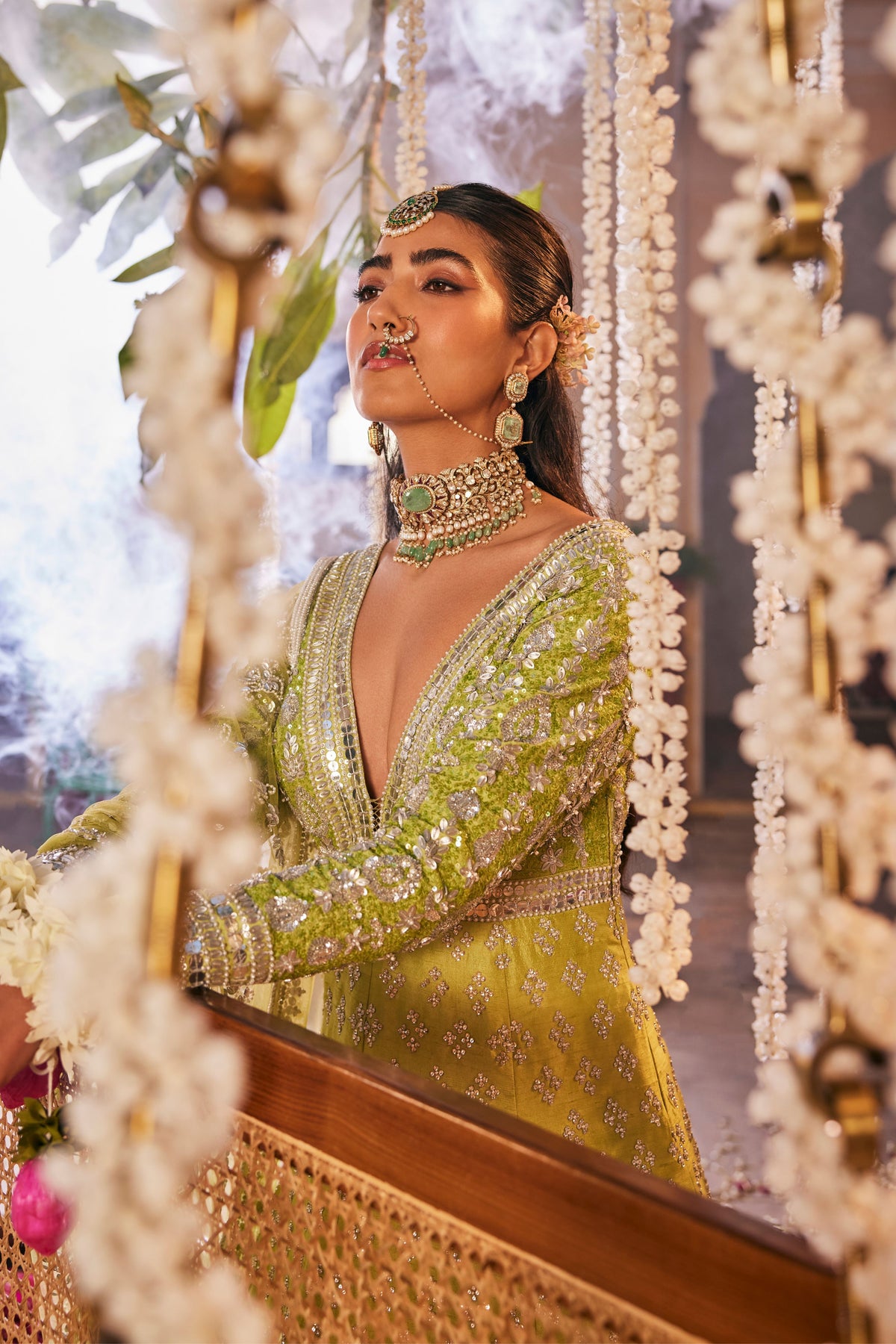 Green Mehr Anarkali Set