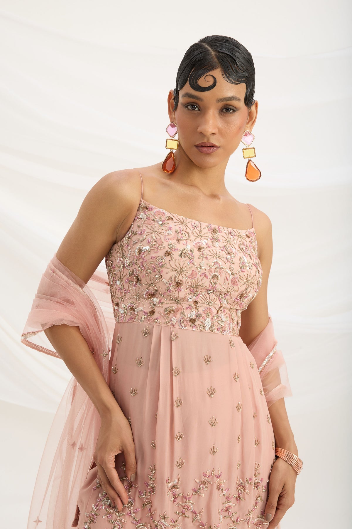Peach Pink Embroiered Sharara Set