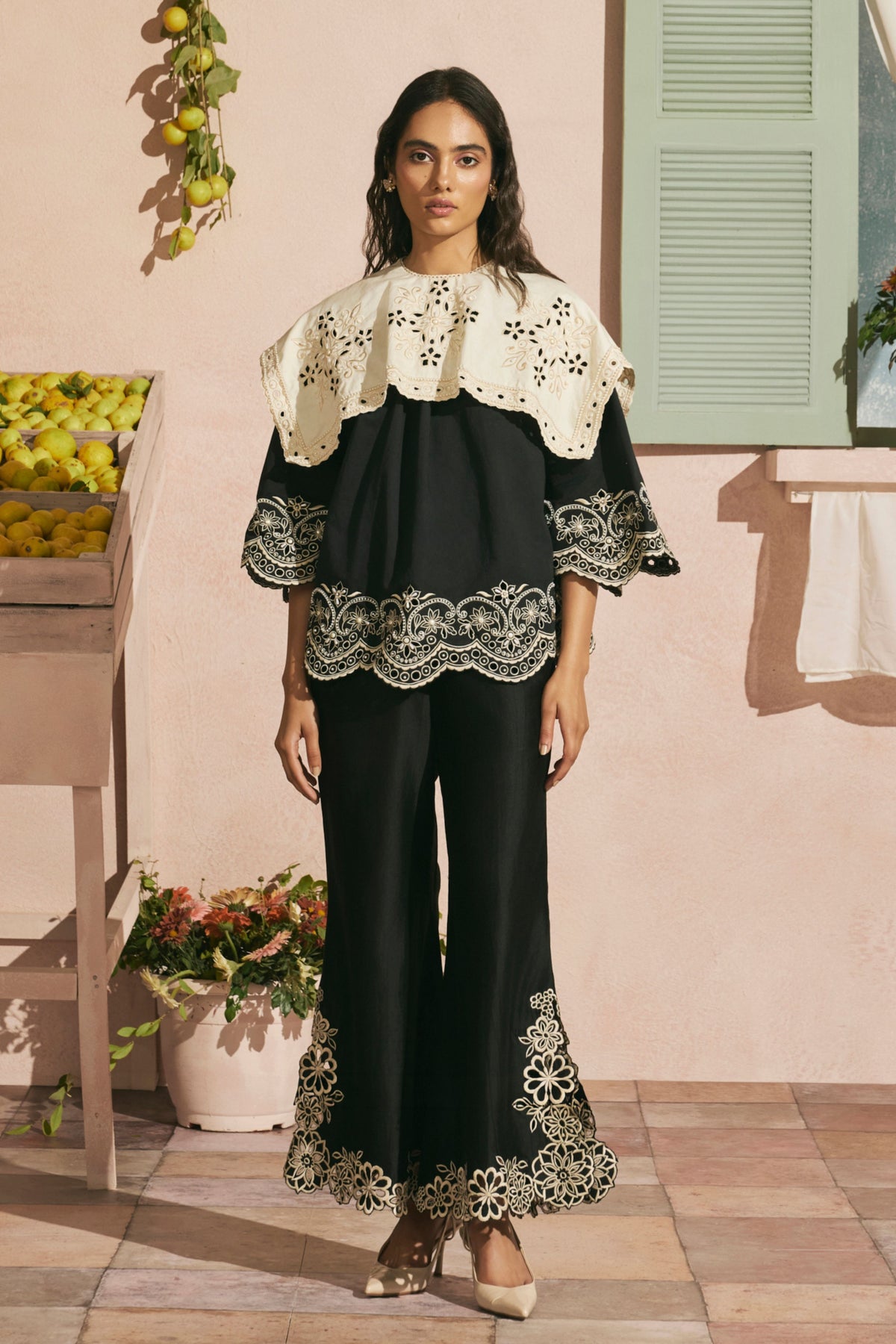 Black Contrast Collar Top