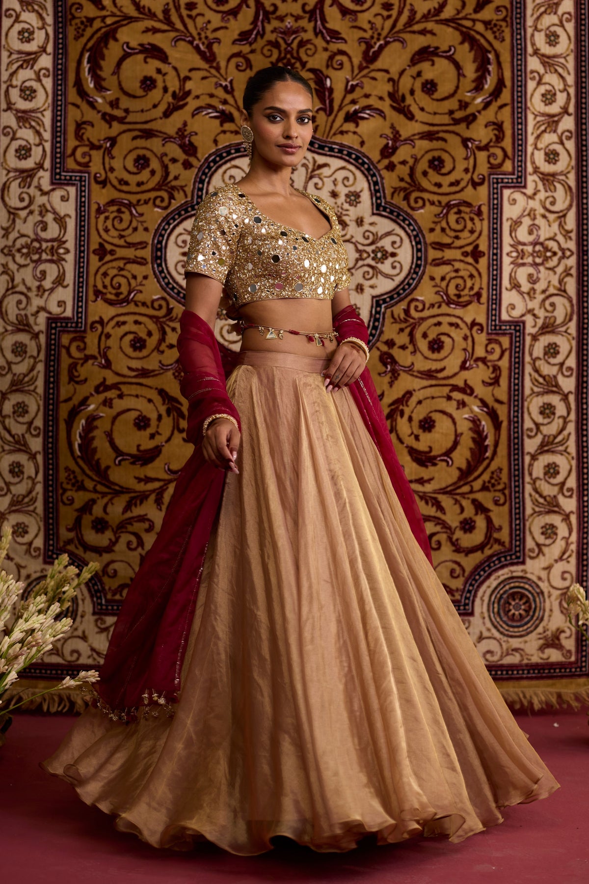 Gold Tissue Lehenga Set