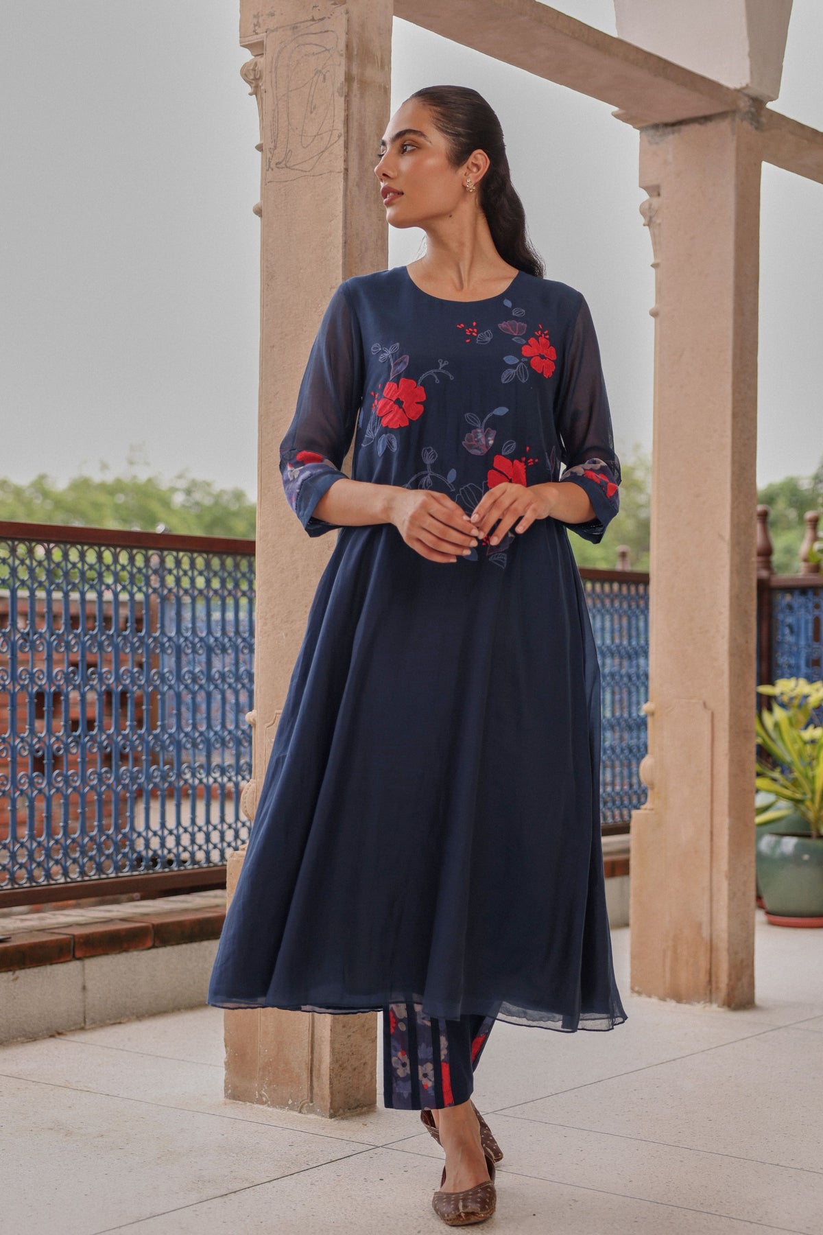 Indigo Applique Bloom Tunic Set