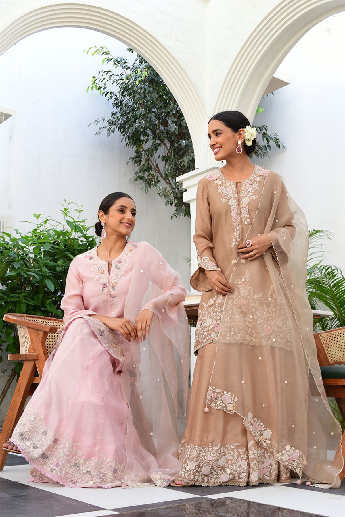 Pink Heavy Ivory Sharara Set
