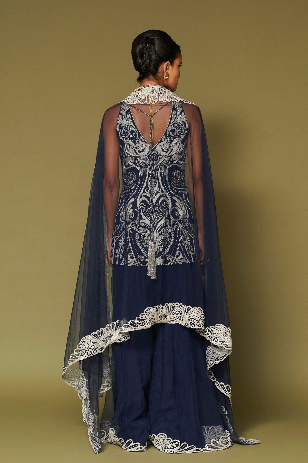 Midnight Navy Embroidered Sharara Set
