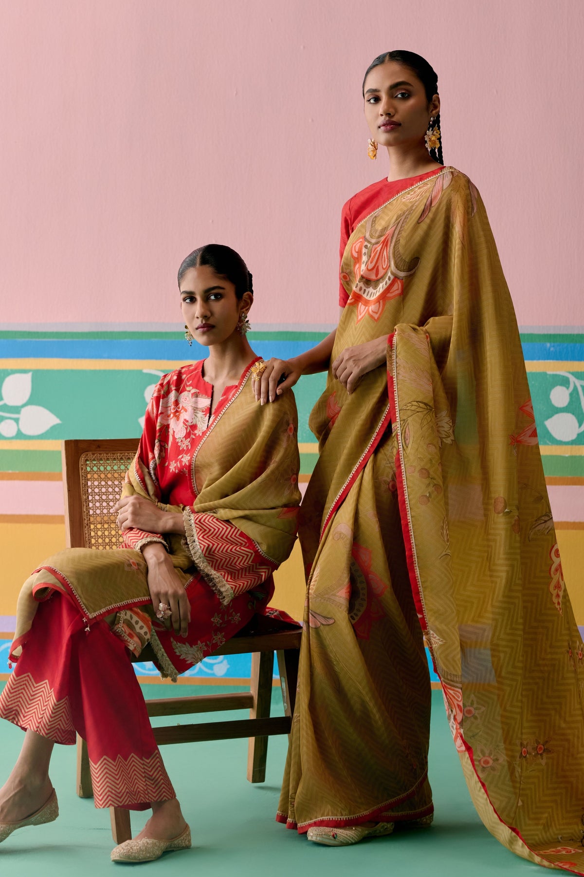 Red Chintz Sharara Set