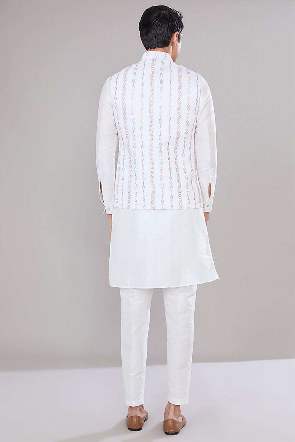 Off White Embroidered Kurta-jacket Set